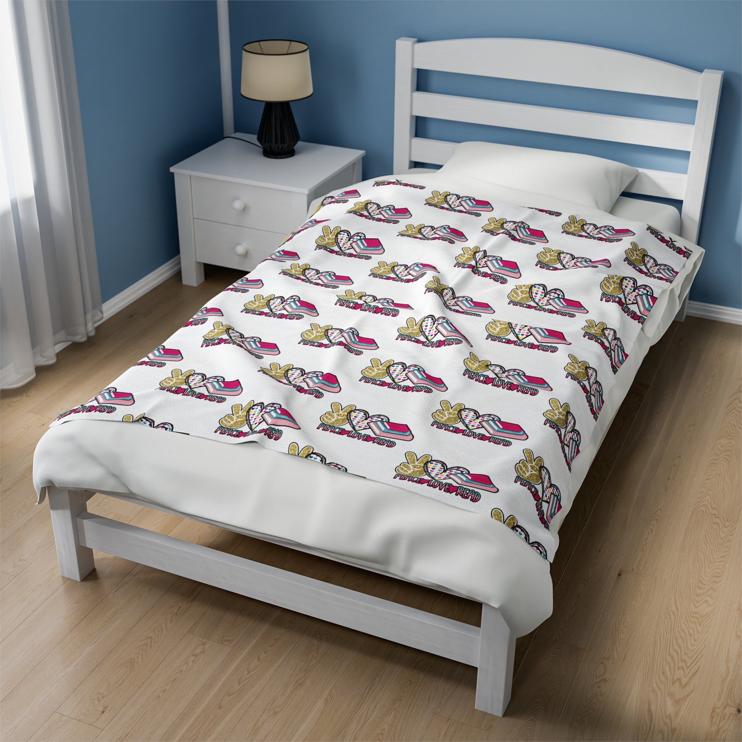 Peace, Love, Read Velveteen Plush Blanket