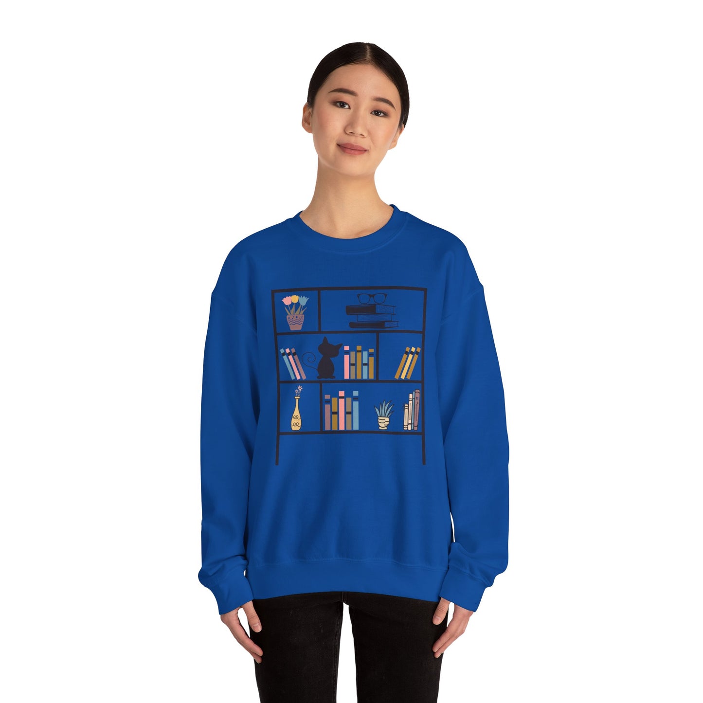 Unisex Heavy Blend™ Crewneck Sweatshirt - cute bookshelf with cat - sizes S - 3X