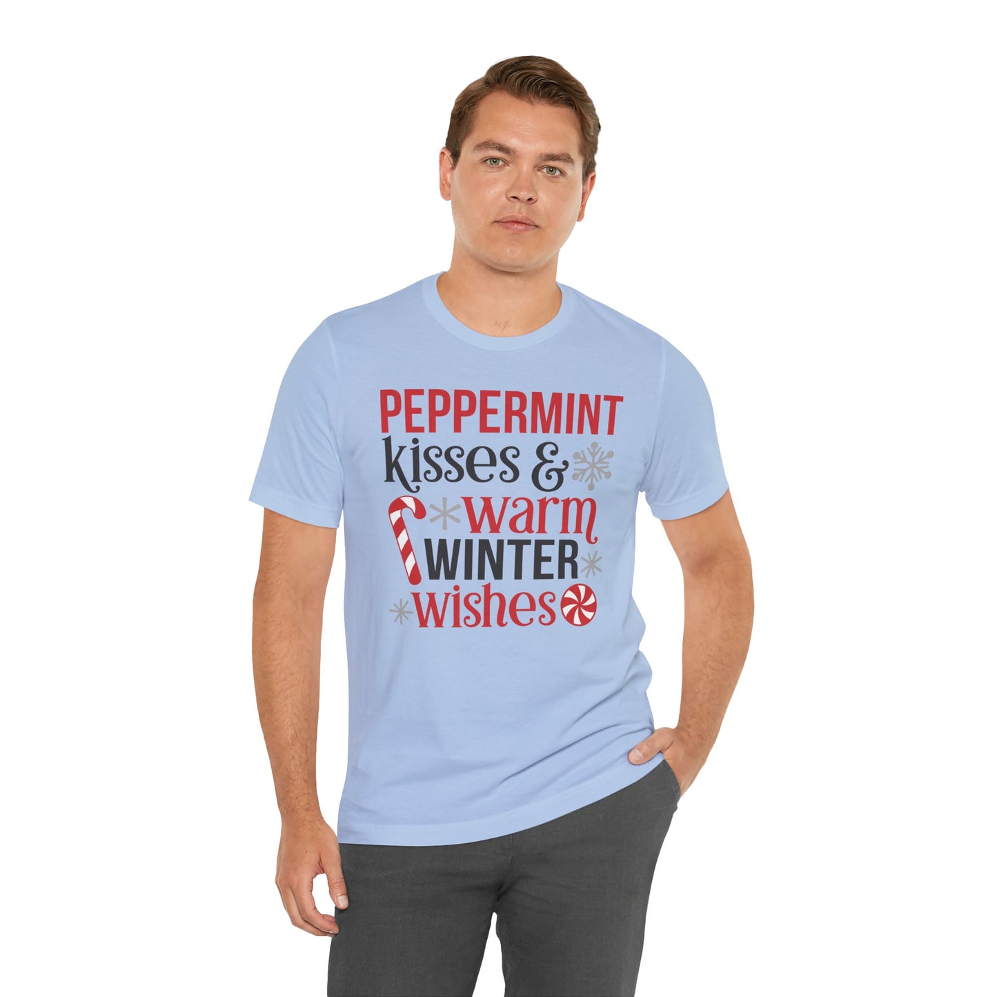 Peppermint Kisses and Warm Winter wishes Unisex Jersey Short Sleeve T-shirt - sizes S - 3X