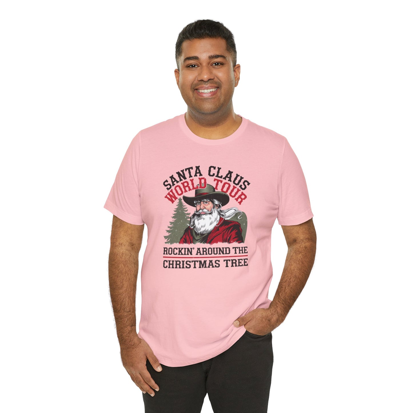 Santa's World Tour Rocking around the Christmas Tree Unisex Jersey Short Sleeve Tee - sizes S - 3X