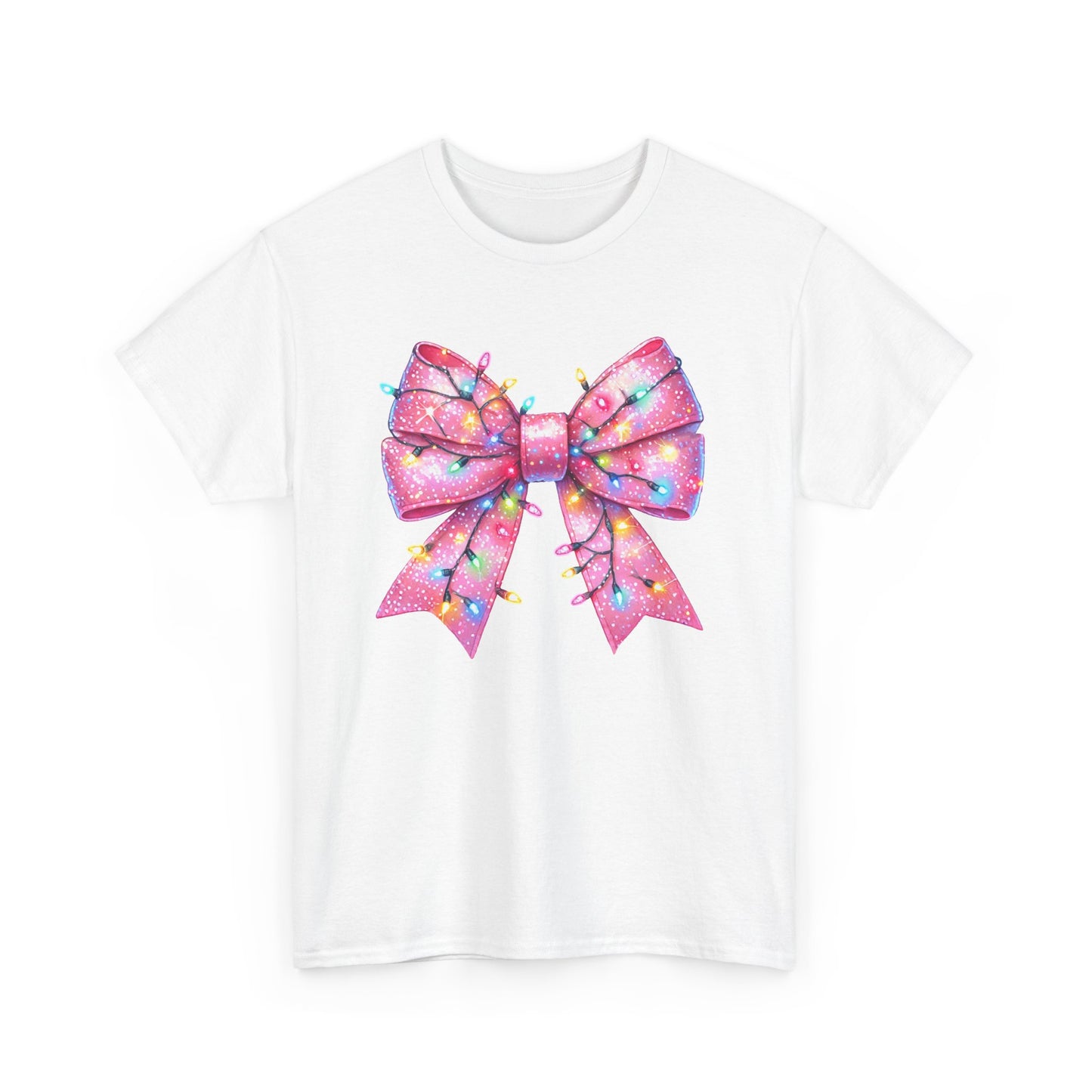 Pink Christmas Bow with lights Unisex Heavy Cotton Tee - sizes S - 5X