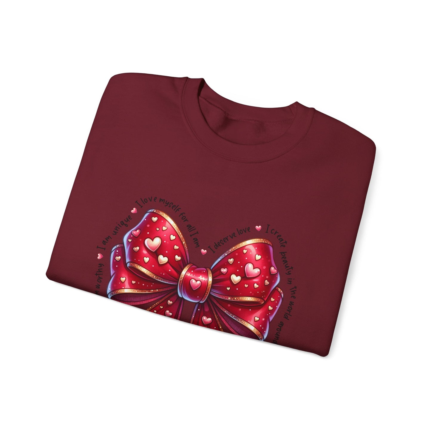 Bow Unisex Heavy Blend Crewneck Sweatshirt - Valentine's Day Warm & Cozy Girly Design