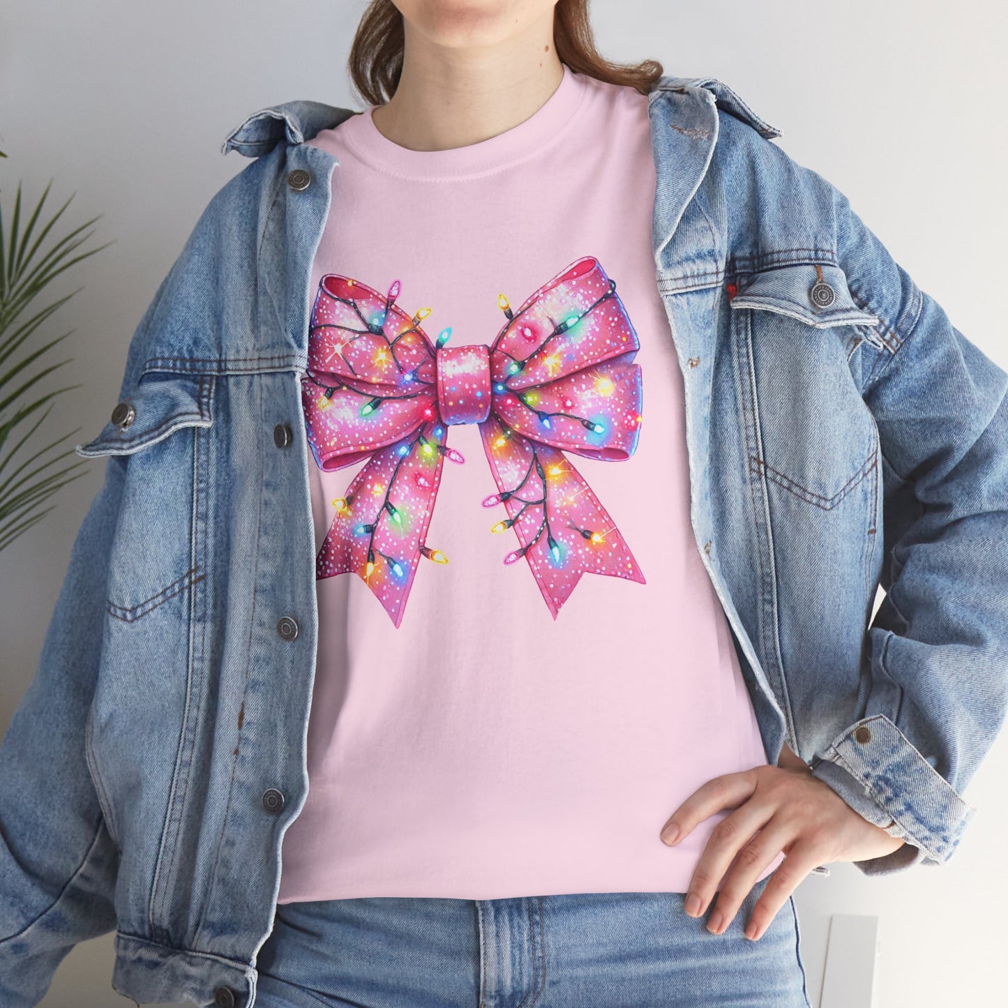 Pink Christmas Bow with lights Unisex Heavy Cotton Tee - sizes S - 5X
