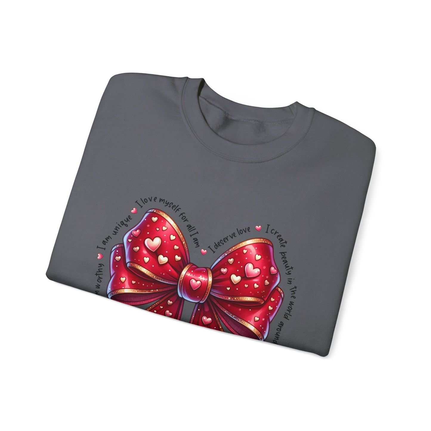 Bow Unisex Heavy Blend Crewneck Sweatshirt - Valentine's Day Warm & Cozy Girly Design