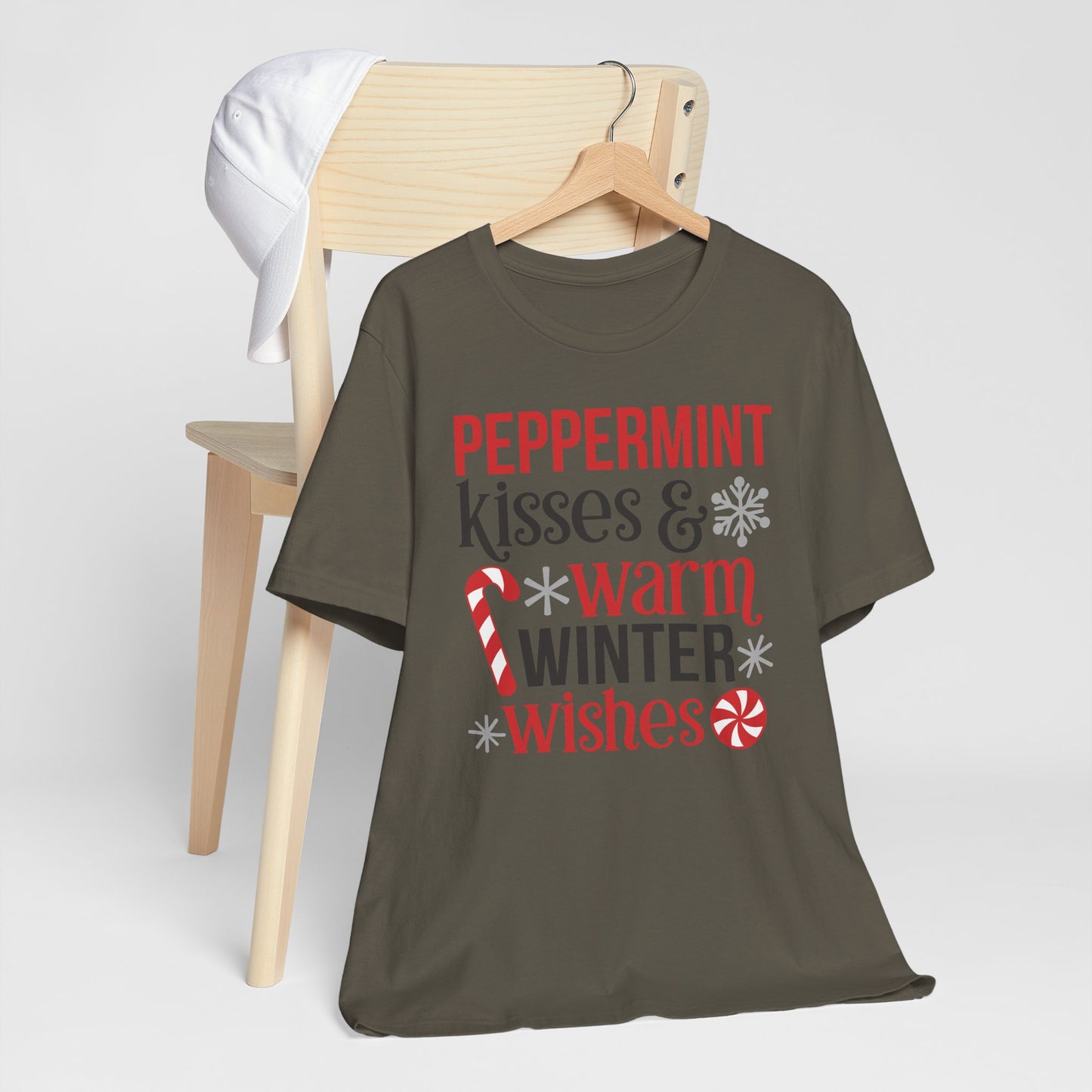 Peppermint Kisses and Warm Winter wishes Unisex Jersey Short Sleeve T-shirt - sizes S - 3X