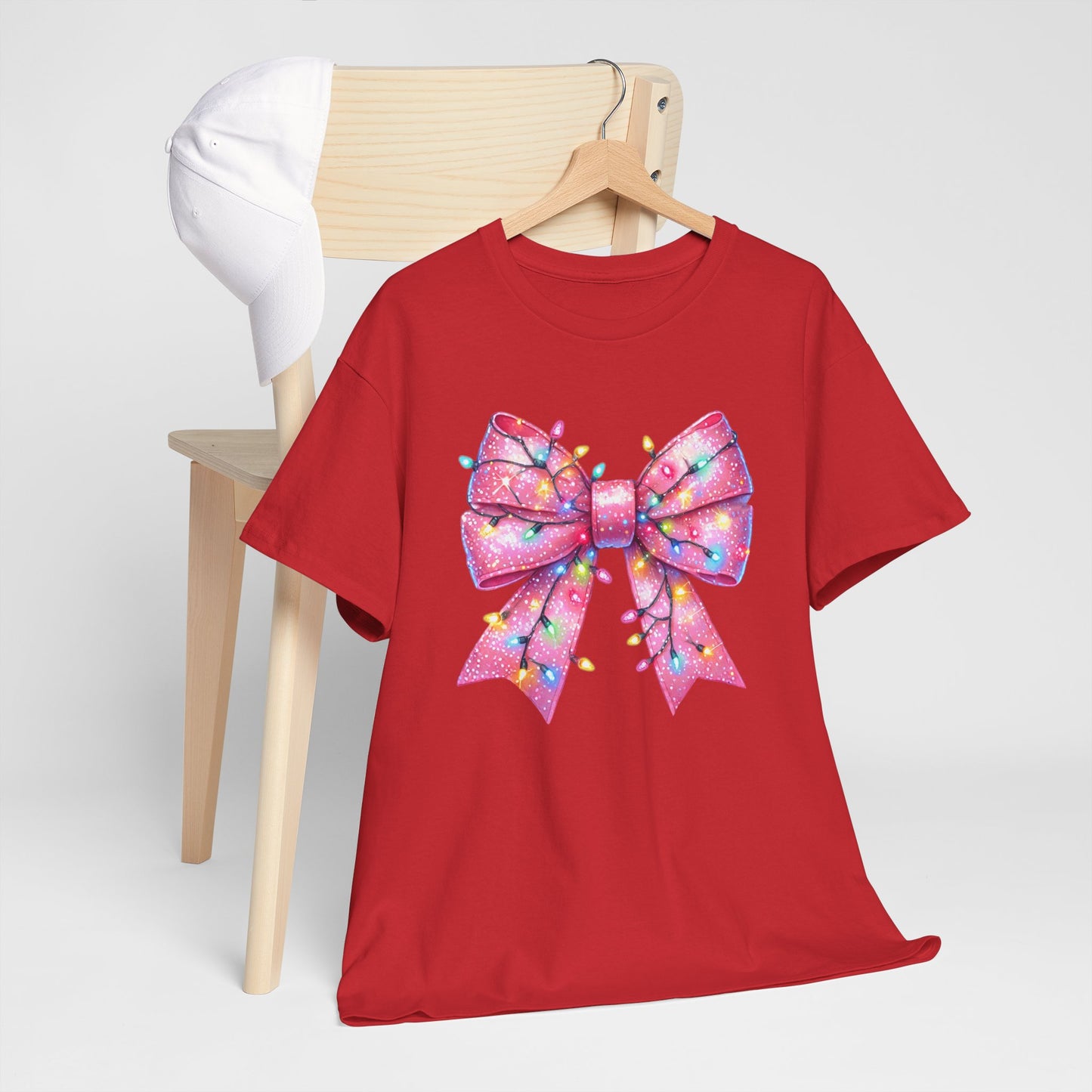 Pink Christmas Bow with lights Unisex Heavy Cotton Tee - sizes S - 5X