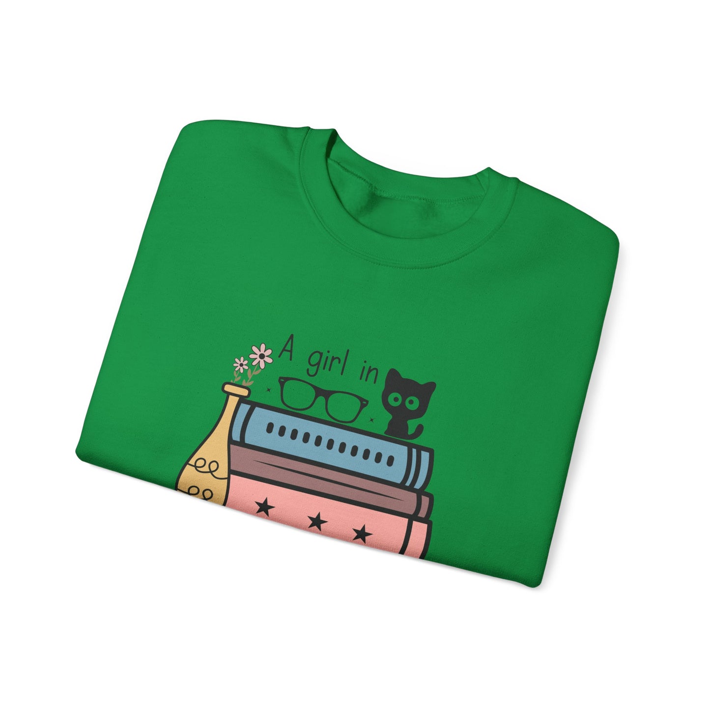 Just a Girl in Love with Cats and Books Unisex Heavy Blend™ Crewneck Sweatshirt - S - 3X sizes