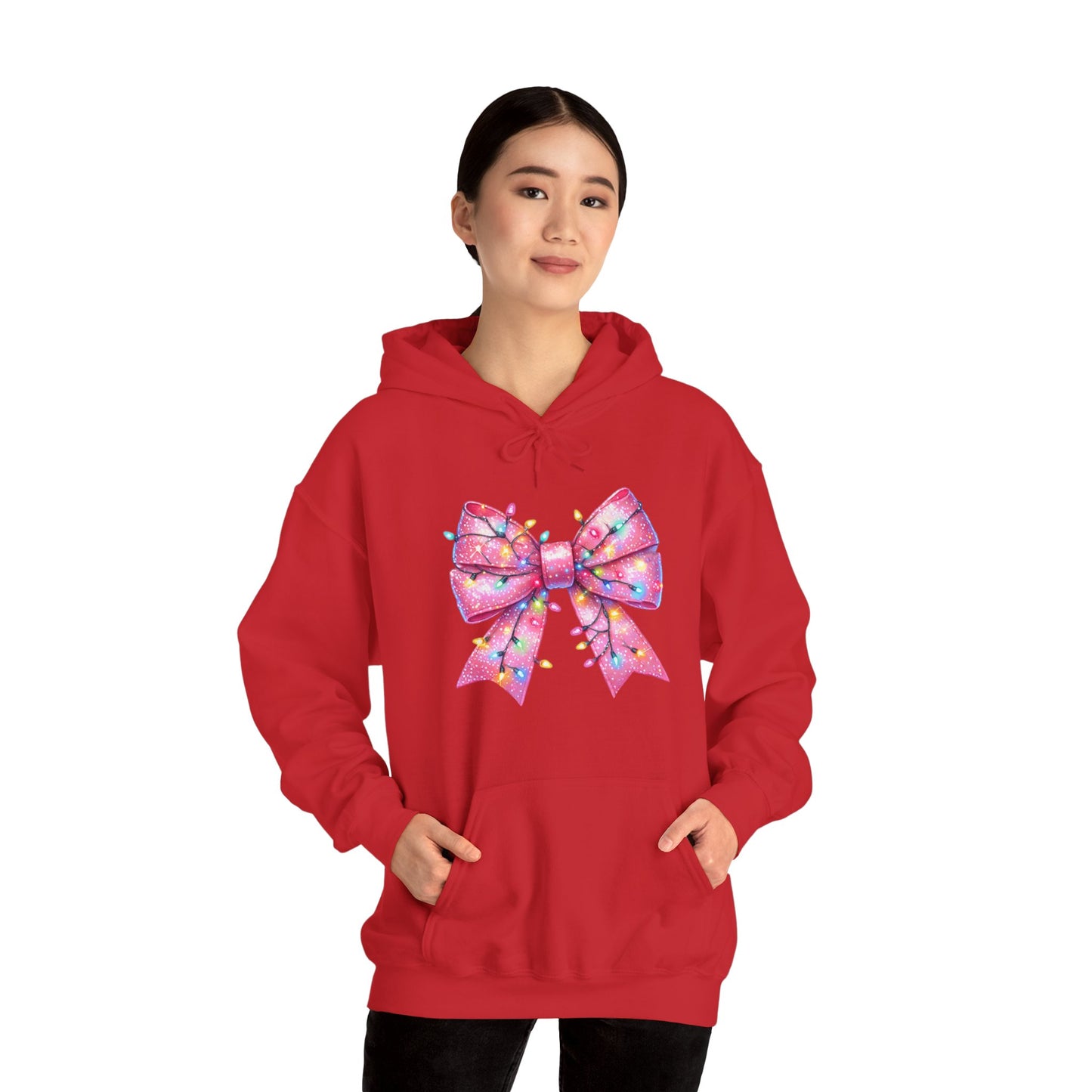 Pink Christmas Bow Heavy Blend Hoodie - Festive Unisex Sweatshirt - sizes S - 5X