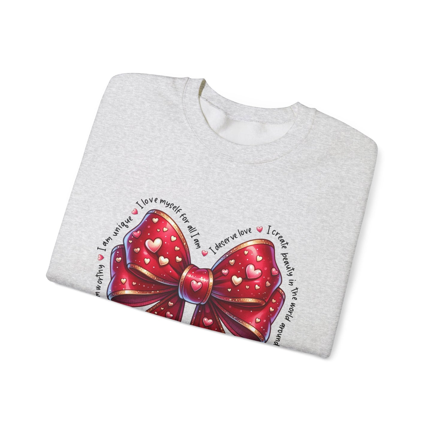 Bow Unisex Heavy Blend Crewneck Sweatshirt - Valentine's Day Warm & Cozy Girly Design