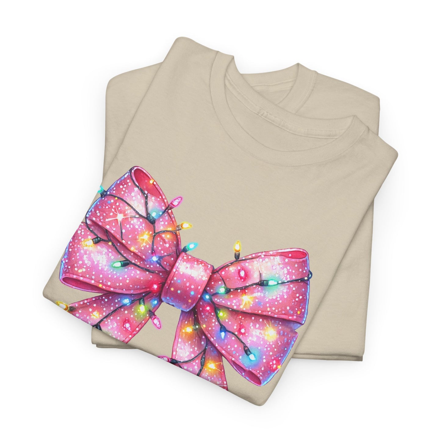 Pink Christmas Bow with lights Unisex Heavy Cotton Tee - sizes S - 5X