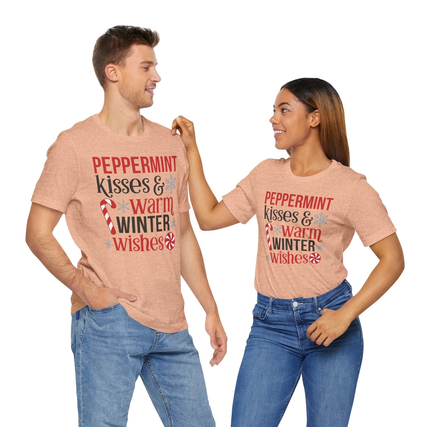 Peppermint Kisses and Warm Winter wishes Unisex Jersey Short Sleeve T-shirt - sizes S - 3X