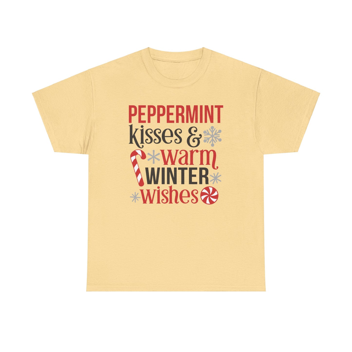 Peppermint Kisses and warm winter wishes Unisex Heavy Cotton Tee - sizes S - 5X