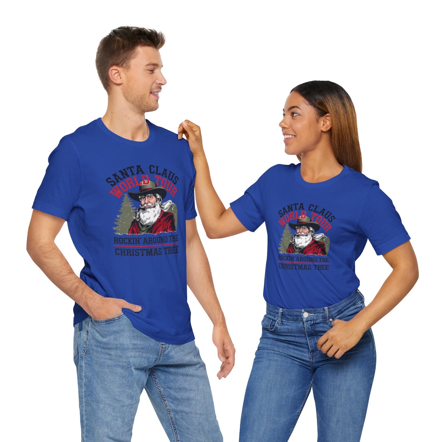 Santa Claus World tour Unisex Jersey Short Sleeve Tee - sizes S - 3X - Rocking around the Christmas Tree