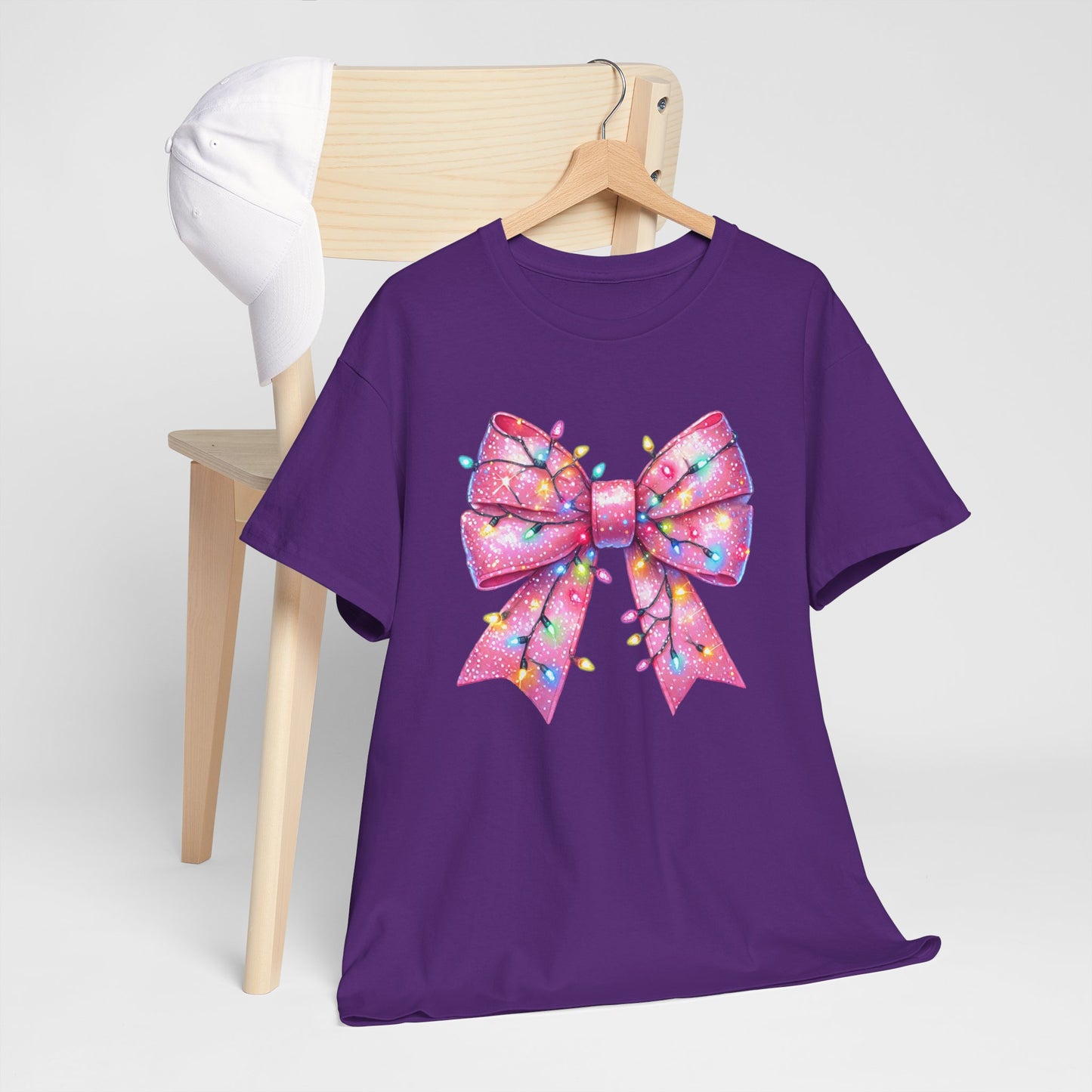 Pink Christmas Bow with lights Unisex Heavy Cotton Tee - sizes S - 5X