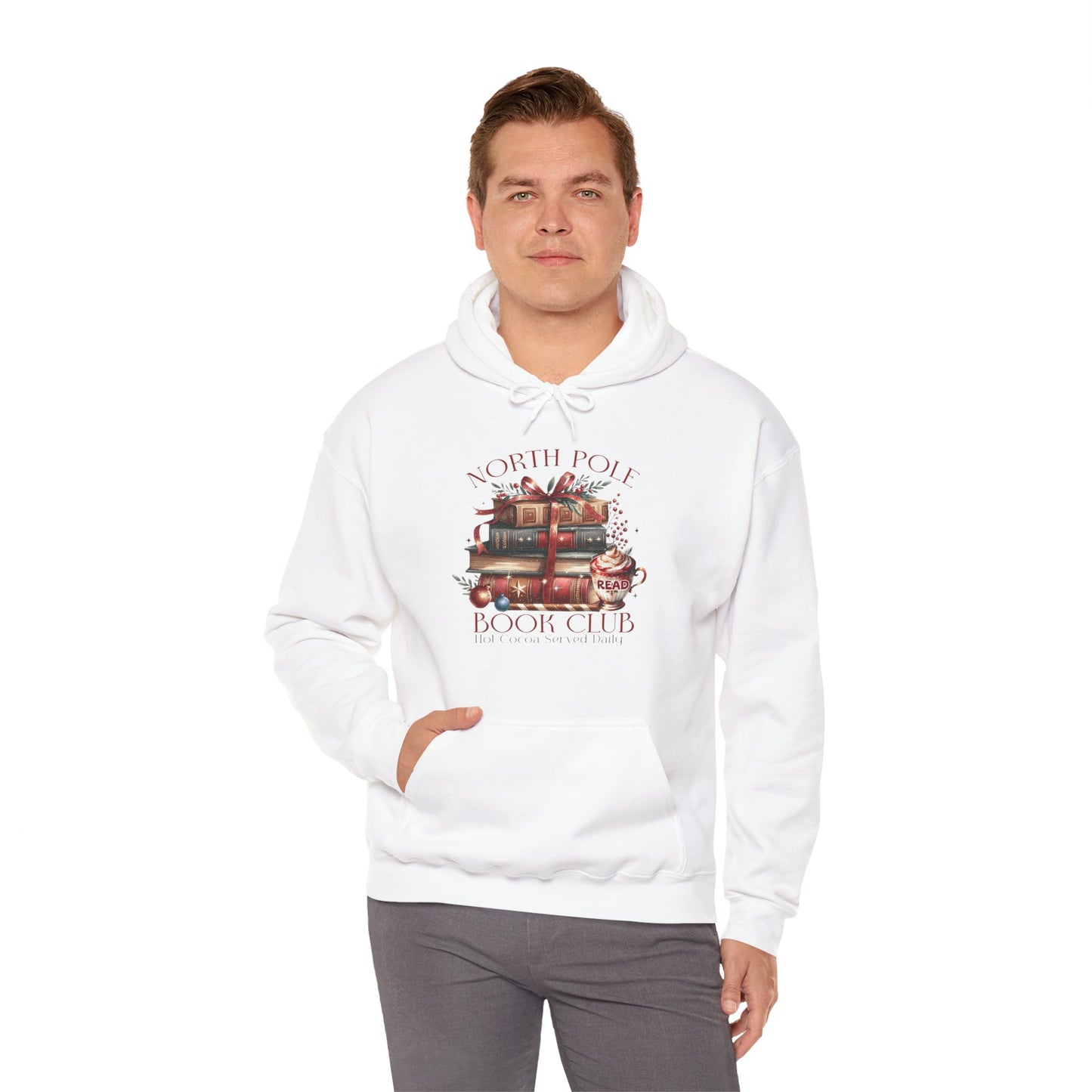 North Pole Book Club Heavy Blend Hoodie - Christmas Book Lover Festive Sweatshirt - sizes S - 5X