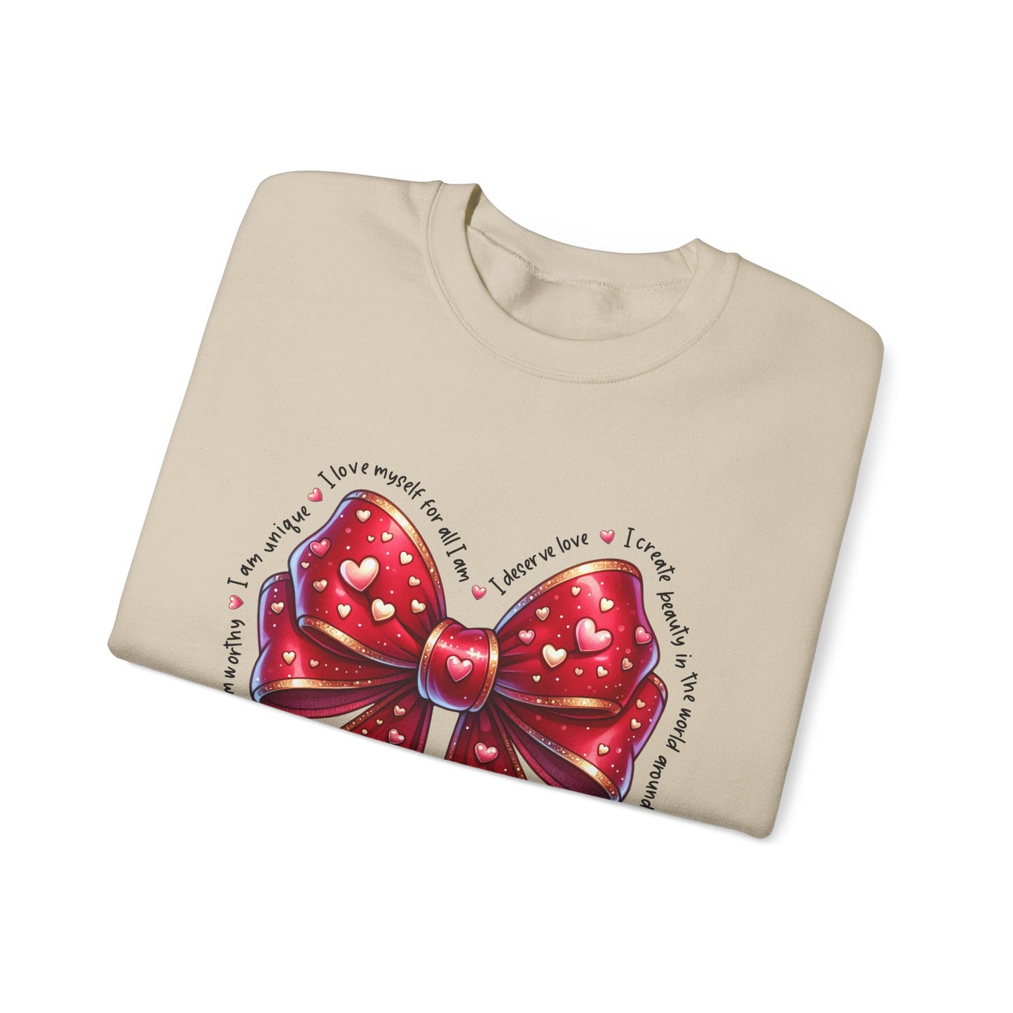 Bow Unisex Heavy Blend Crewneck Sweatshirt - Valentine's Day Warm & Cozy Girly Design
