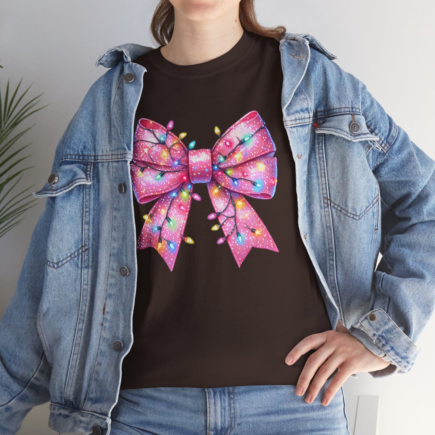 Pink Christmas Bow with lights Unisex Heavy Cotton Tee - sizes S - 5X