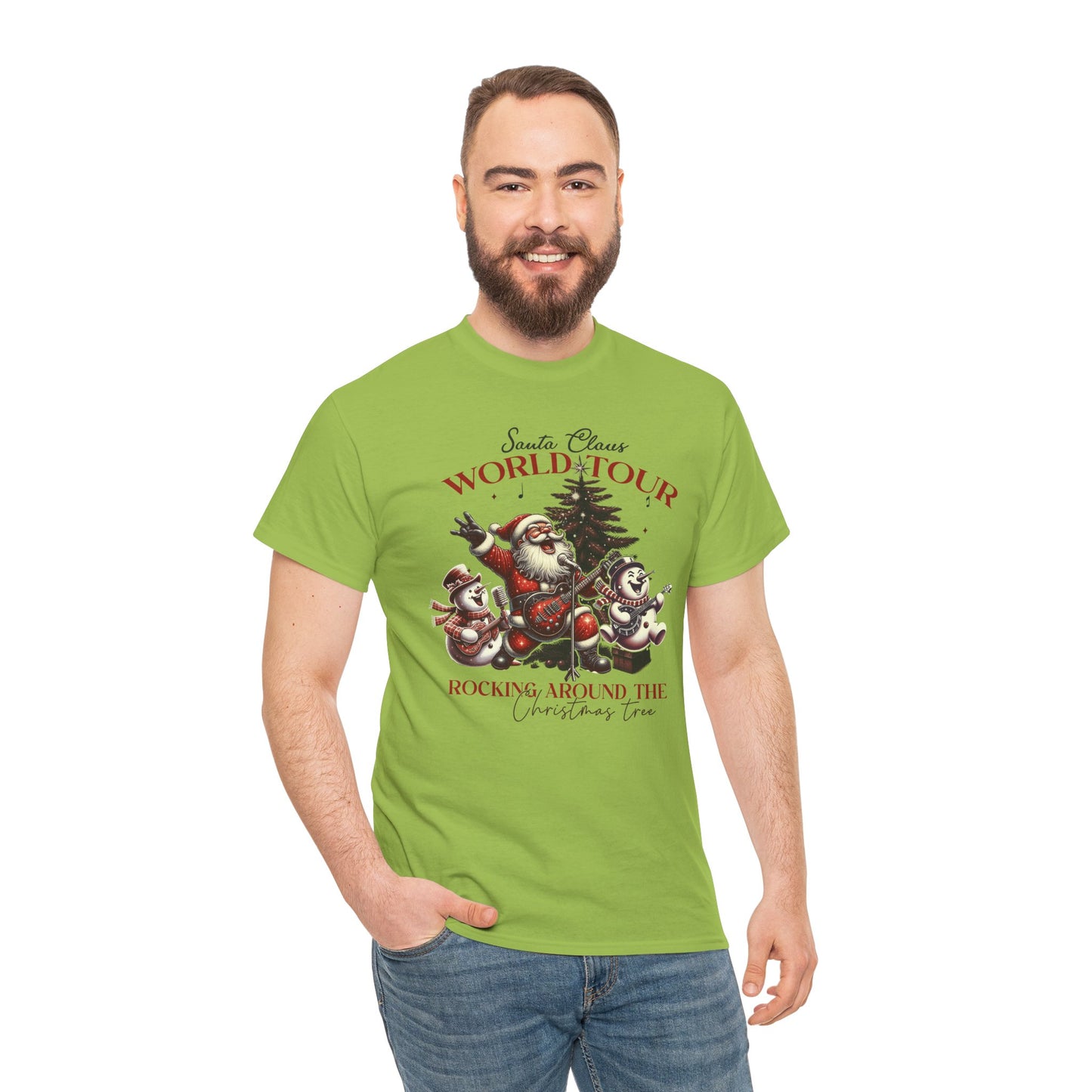 Santa Rocking around the Christmas Tree Unisex Heavy Cotton T-shirt - size S - 5X