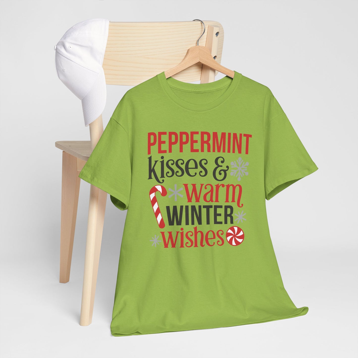 Peppermint Kisses and warm winter wishes Unisex Heavy Cotton Tee - sizes S - 5X