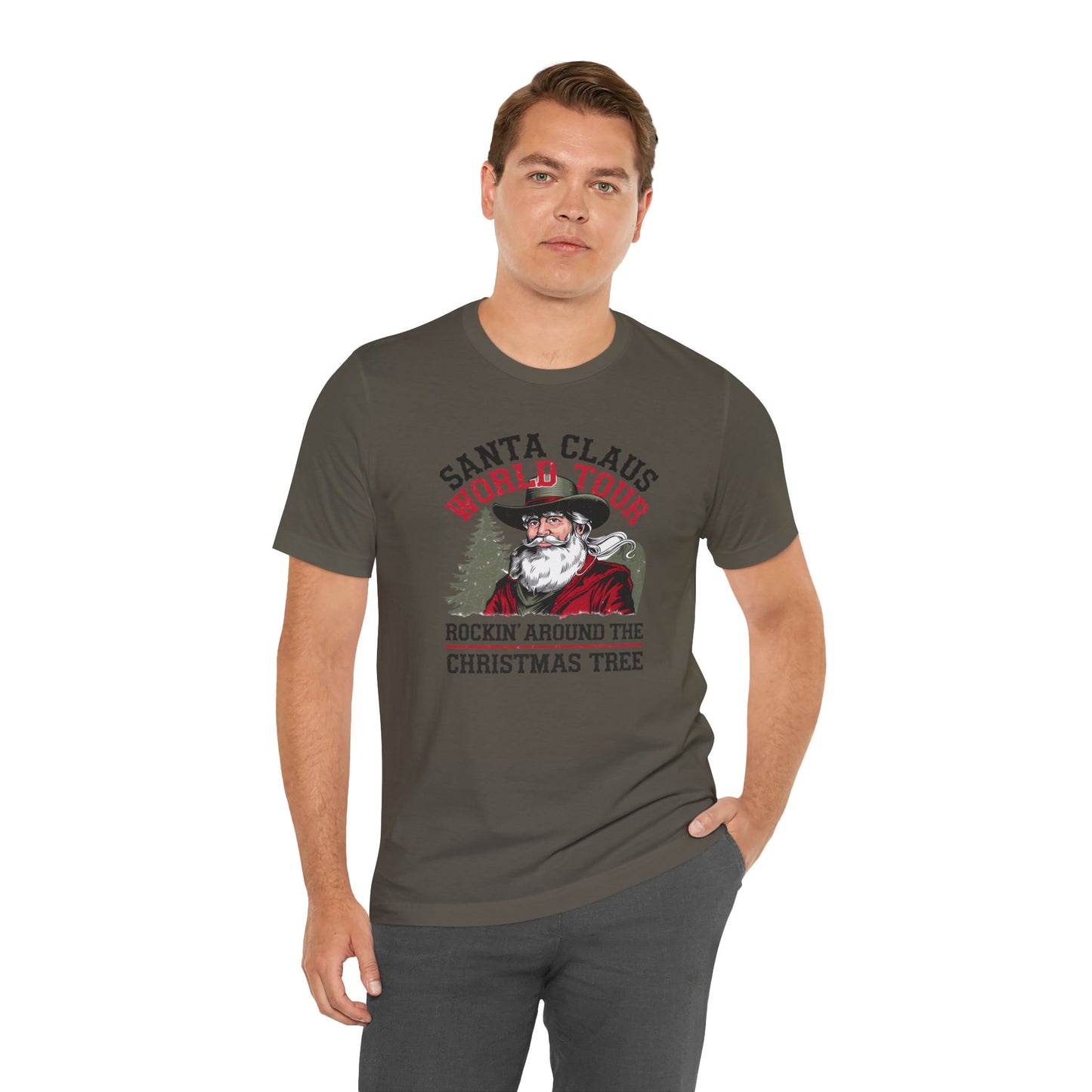 Santa's World Tour Rocking around the Christmas Tree Unisex Jersey Short Sleeve Tee - sizes S - 3X