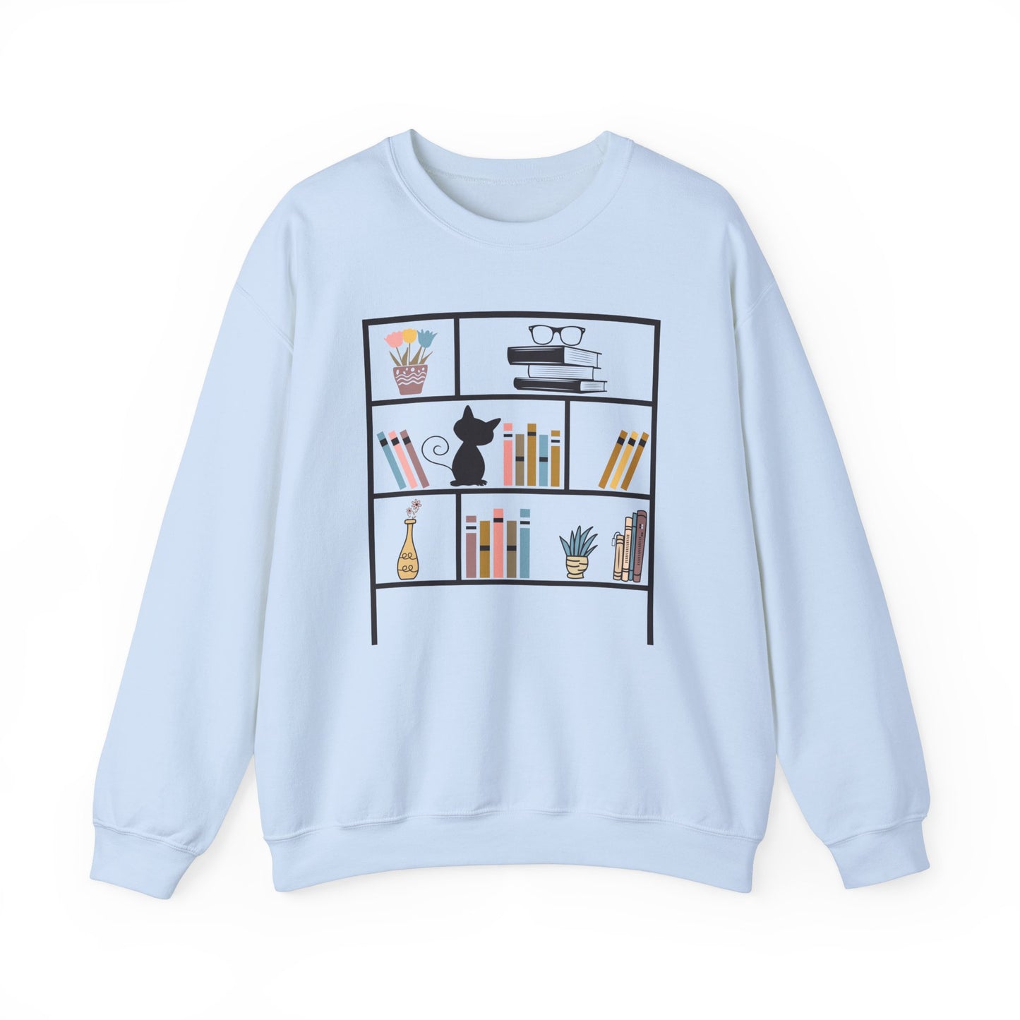 Unisex Heavy Blend™ Crewneck Sweatshirt - cute bookshelf with cat - sizes S - 3X