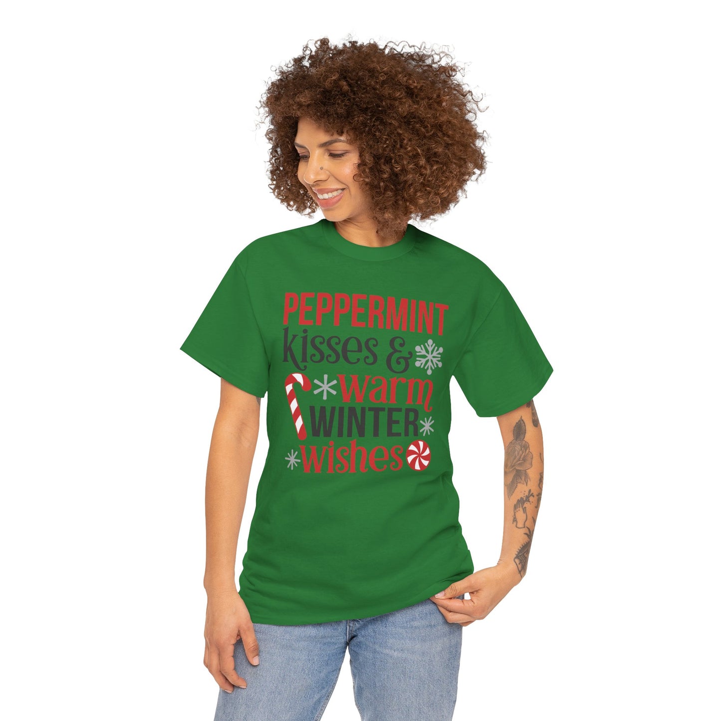 Peppermint Kisses and warm winter wishes Unisex Heavy Cotton Tee - sizes S - 5X