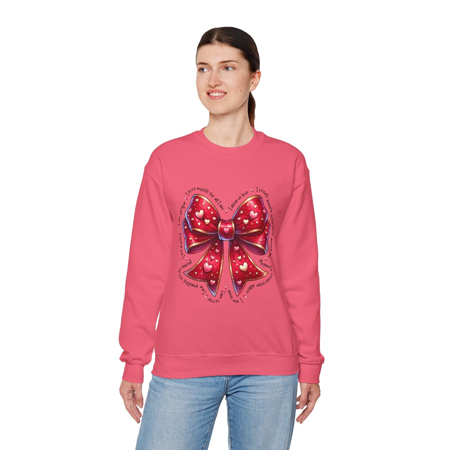 Bow Unisex Heavy Blend Crewneck Sweatshirt - Valentine's Day Warm & Cozy Girly Design