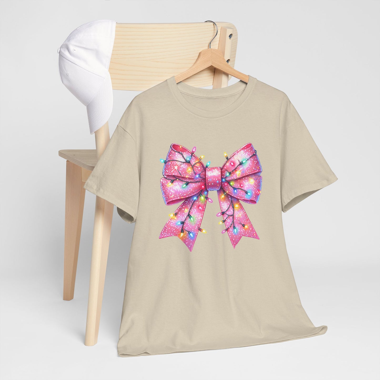 Pink Christmas Bow with lights Unisex Heavy Cotton Tee - sizes S - 5X