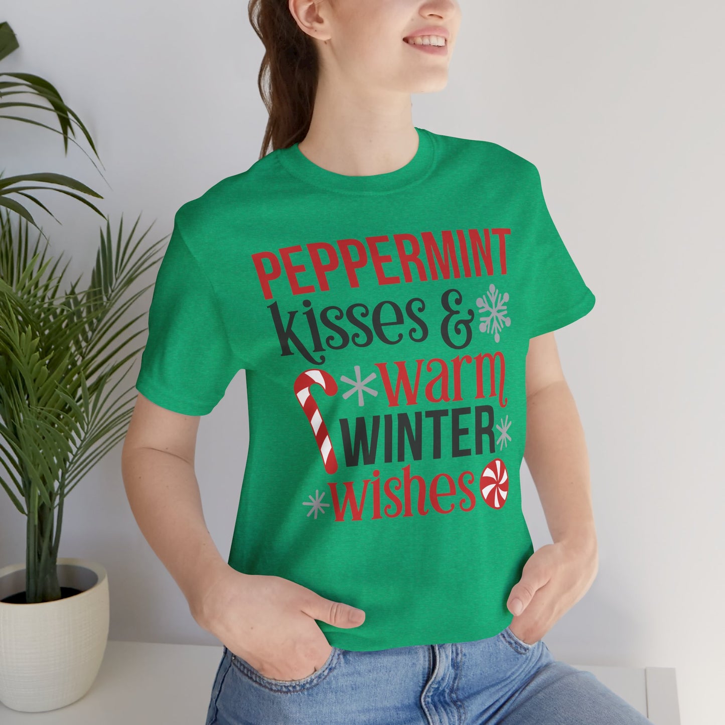 Peppermint Kisses and Warm Winter wishes Unisex Jersey Short Sleeve T-shirt - sizes S - 3X