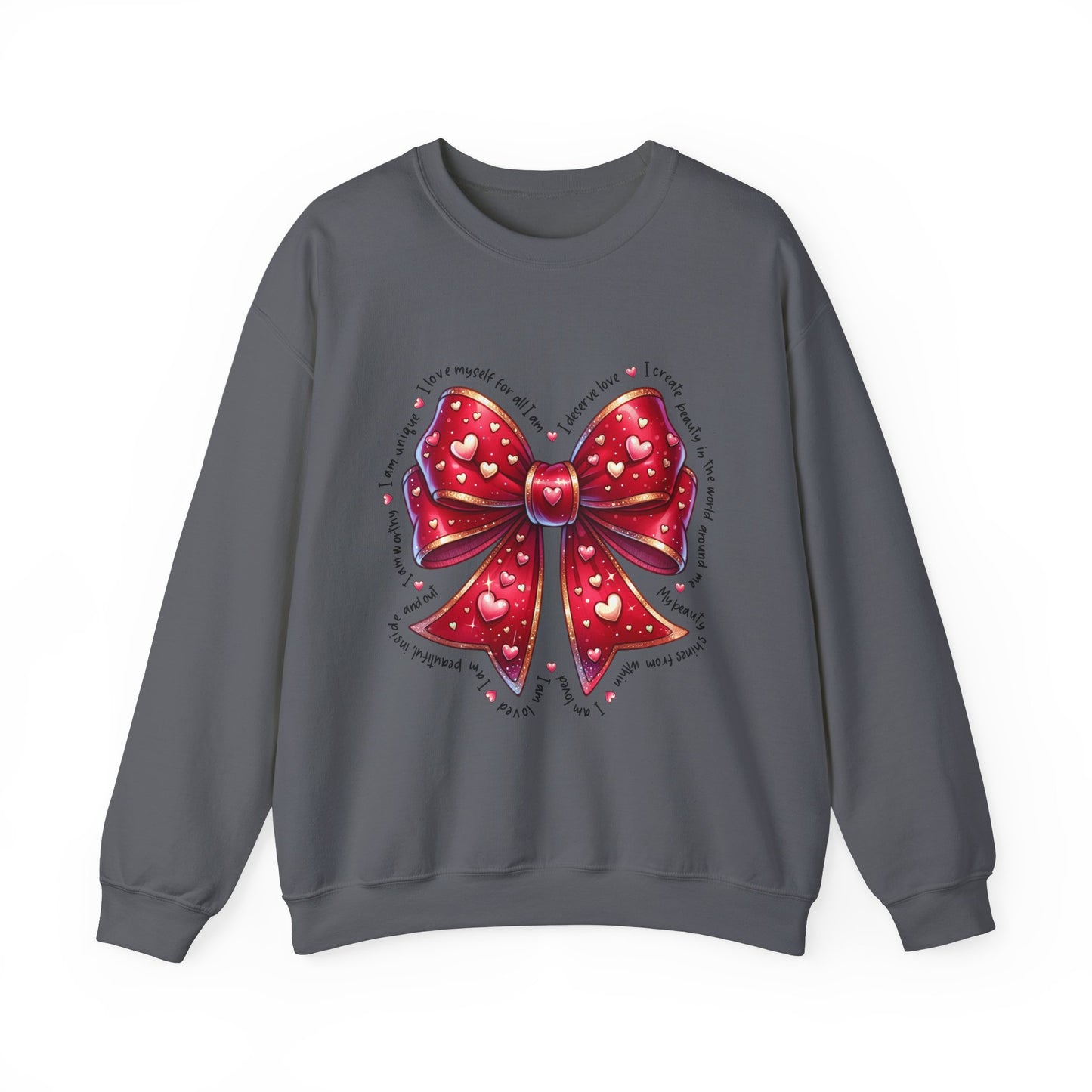 Bow Unisex Heavy Blend Crewneck Sweatshirt - Valentine's Day Warm & Cozy Girly Design