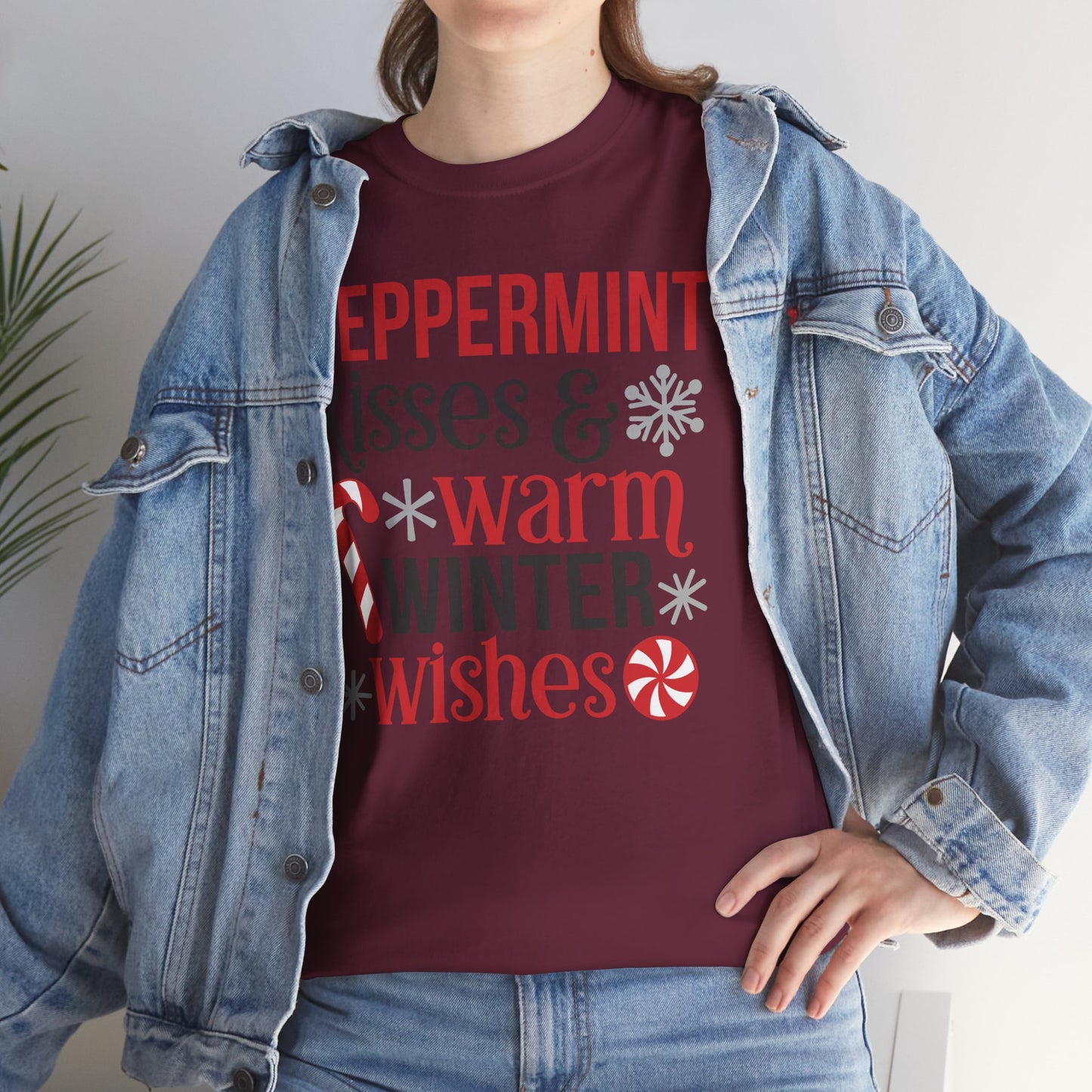 Peppermint Kisses and warm winter wishes Unisex Heavy Cotton Tee - sizes S - 5X