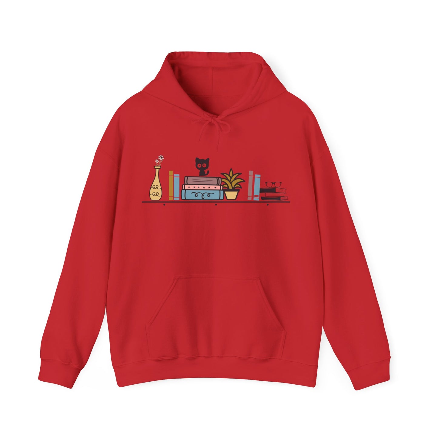 Unisex Heavy Blend™ Hooded Sweatshirt - cut cat sitting on shelf with books - S - 5X