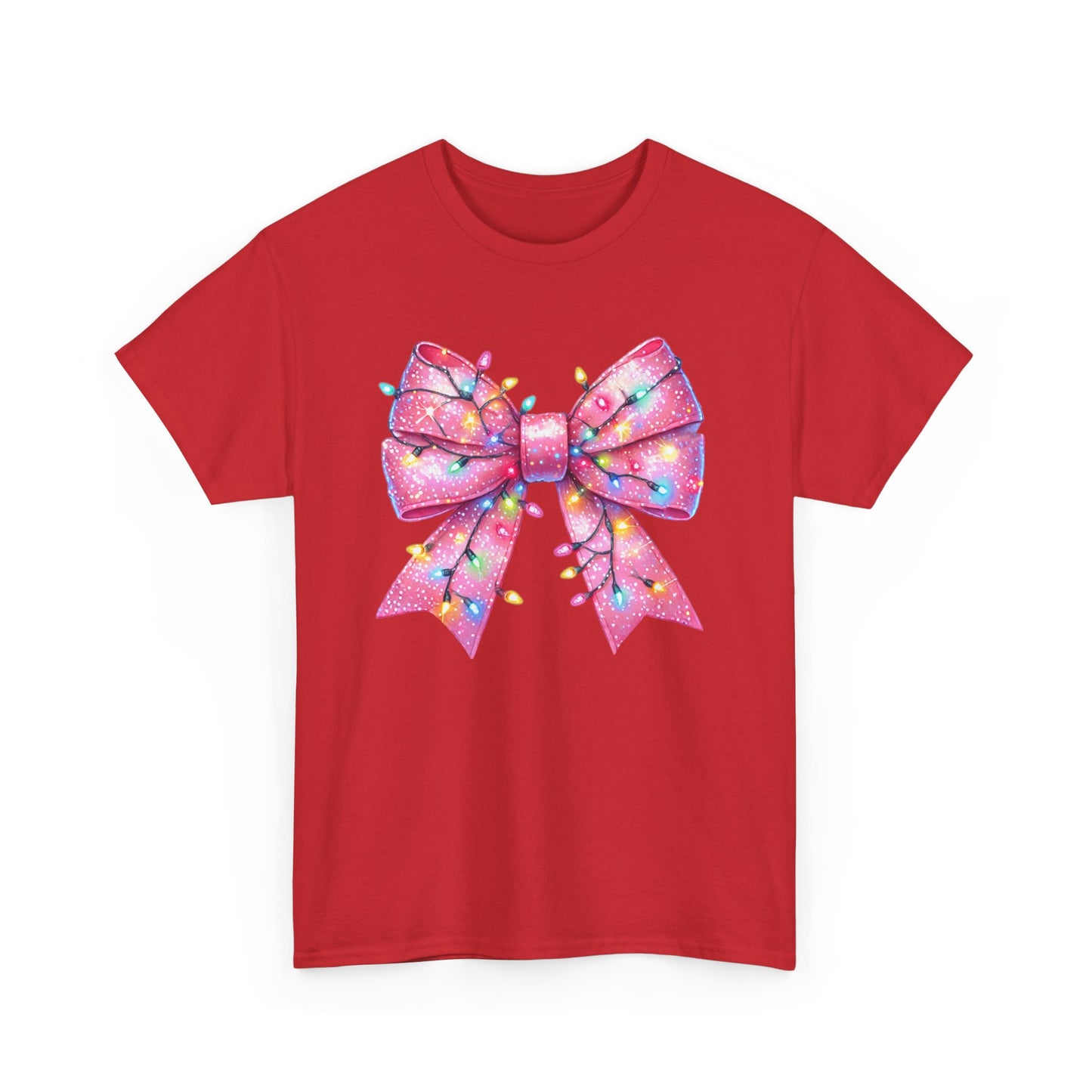 Pink Christmas Bow with lights Unisex Heavy Cotton Tee - sizes S - 5X