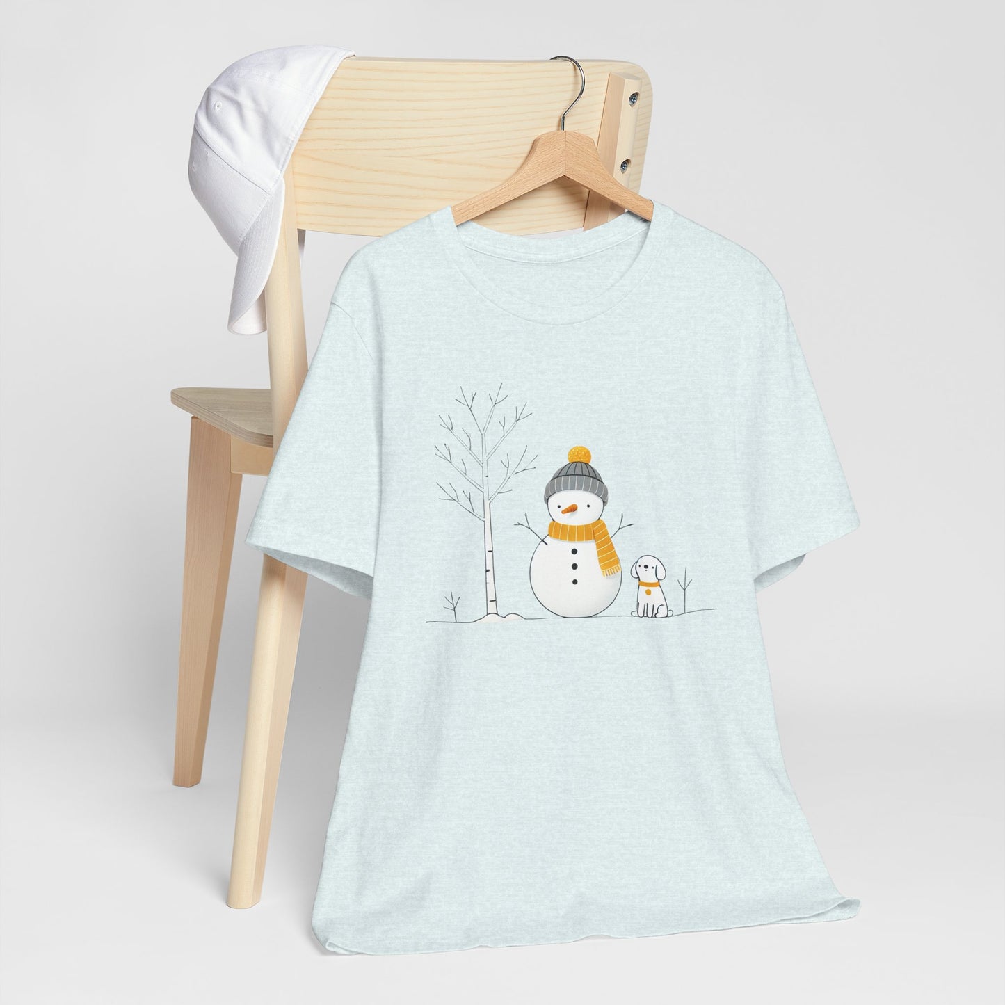Snowman and dog winter scene Unisex Jersey Short Sleeve Tee - sizes S - 3X