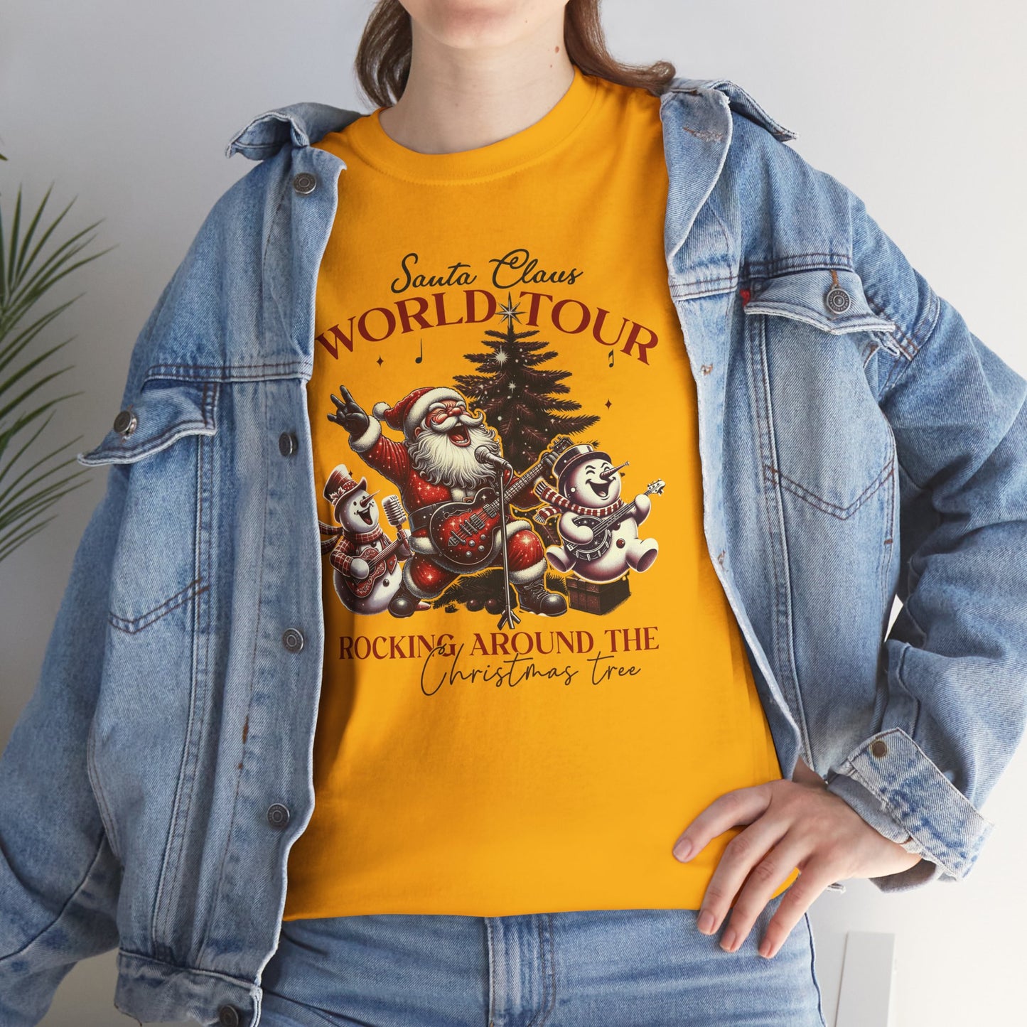 Santa Rocking around the Christmas Tree Unisex Heavy Cotton T-shirt - size S - 5X