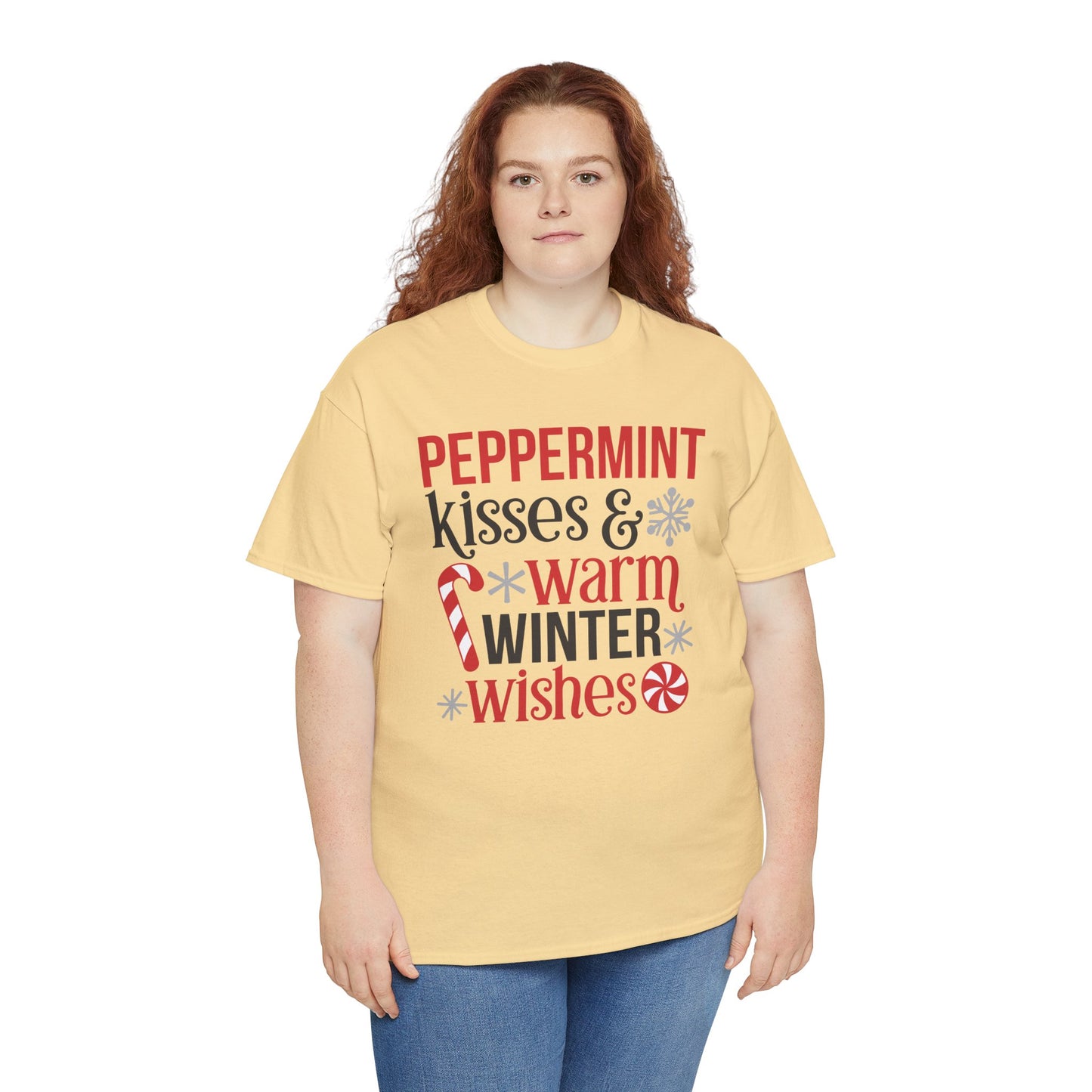 Peppermint Kisses and warm winter wishes Unisex Heavy Cotton Tee - sizes S - 5X