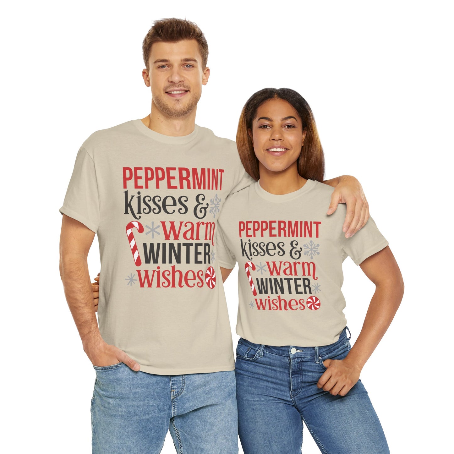 Peppermint Kisses and warm winter wishes Unisex Heavy Cotton Tee - sizes S - 5X