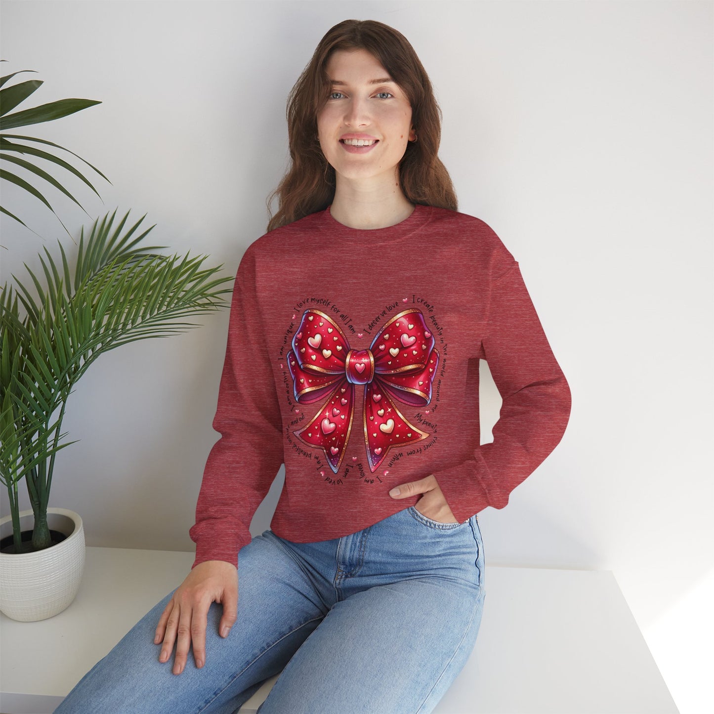 Bow Unisex Heavy Blend Crewneck Sweatshirt - Valentine's Day Warm & Cozy Girly Design