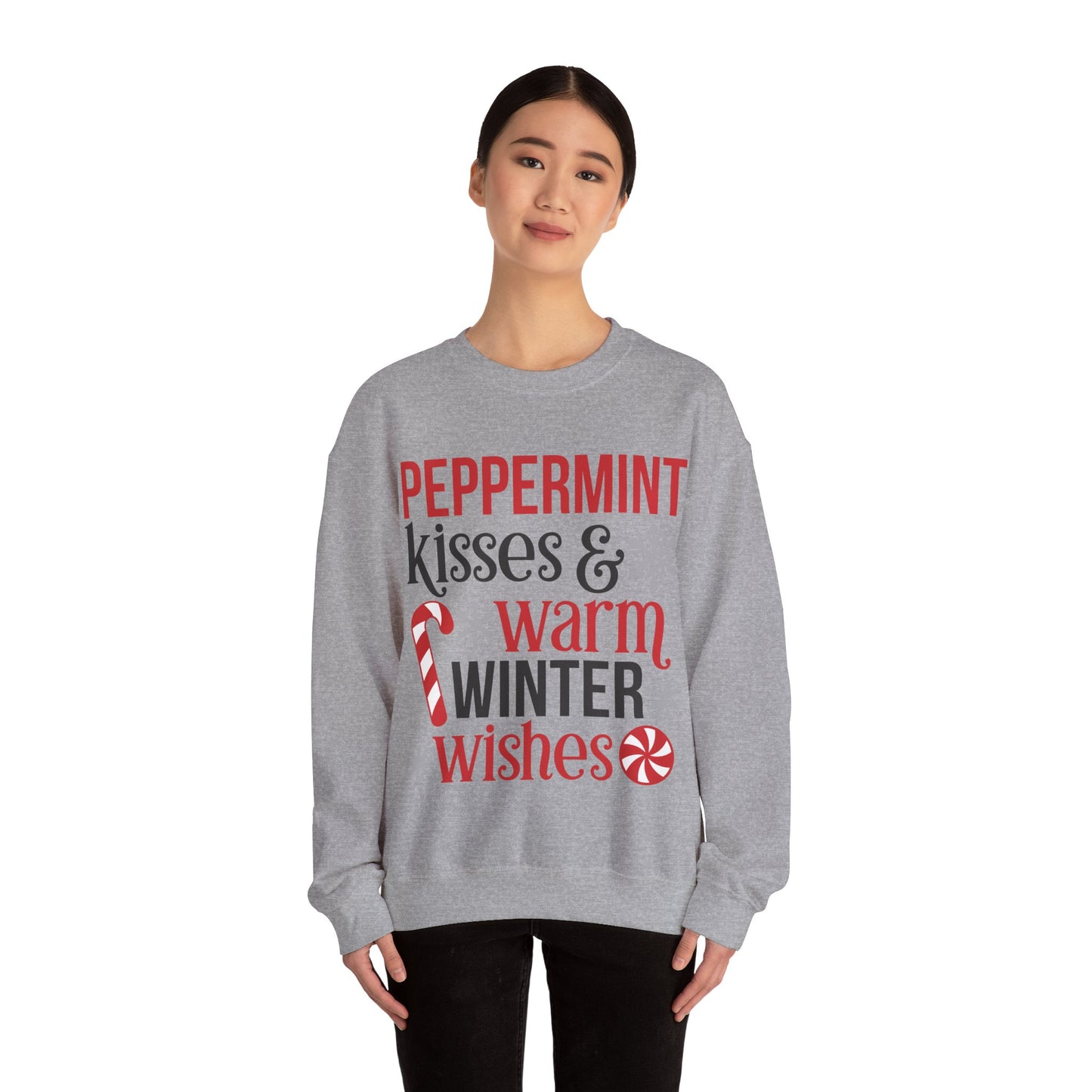 Peppermint Kisses and Warm Winter Wishes Unisex Heavy Blend™ Crewneck Sweatshirt - sizes S - 5X
