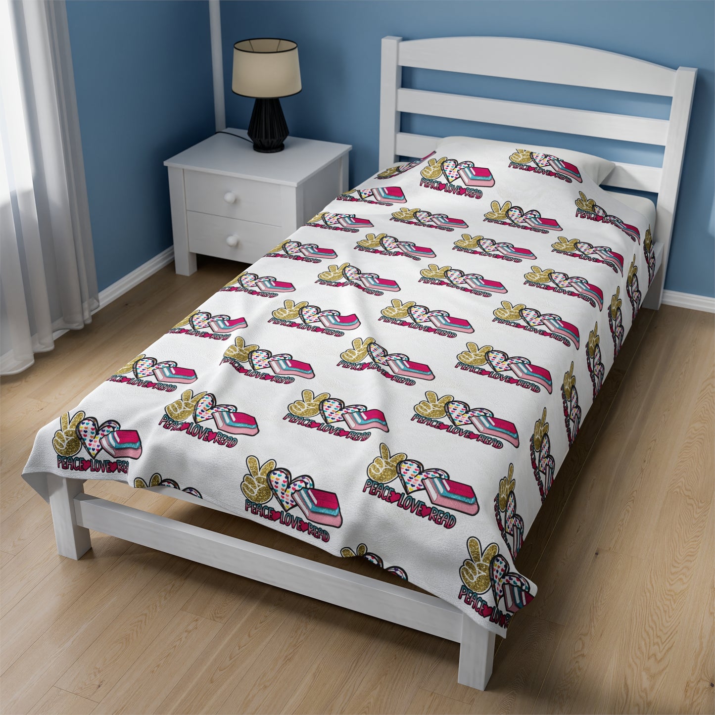 Peace, Love, Read Velveteen Plush Blanket