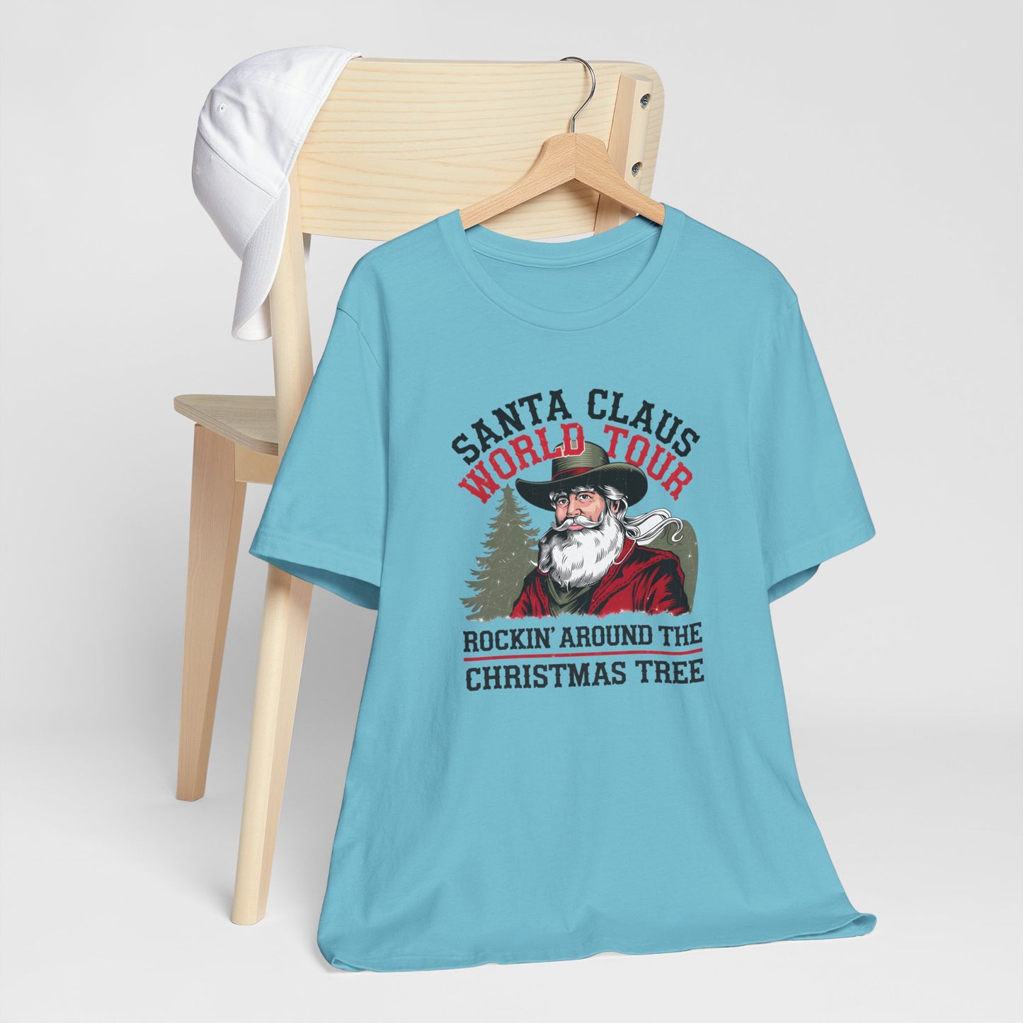 Santa's World Tour Rocking around the Christmas Tree Unisex Jersey Short Sleeve Tee - sizes S - 3X