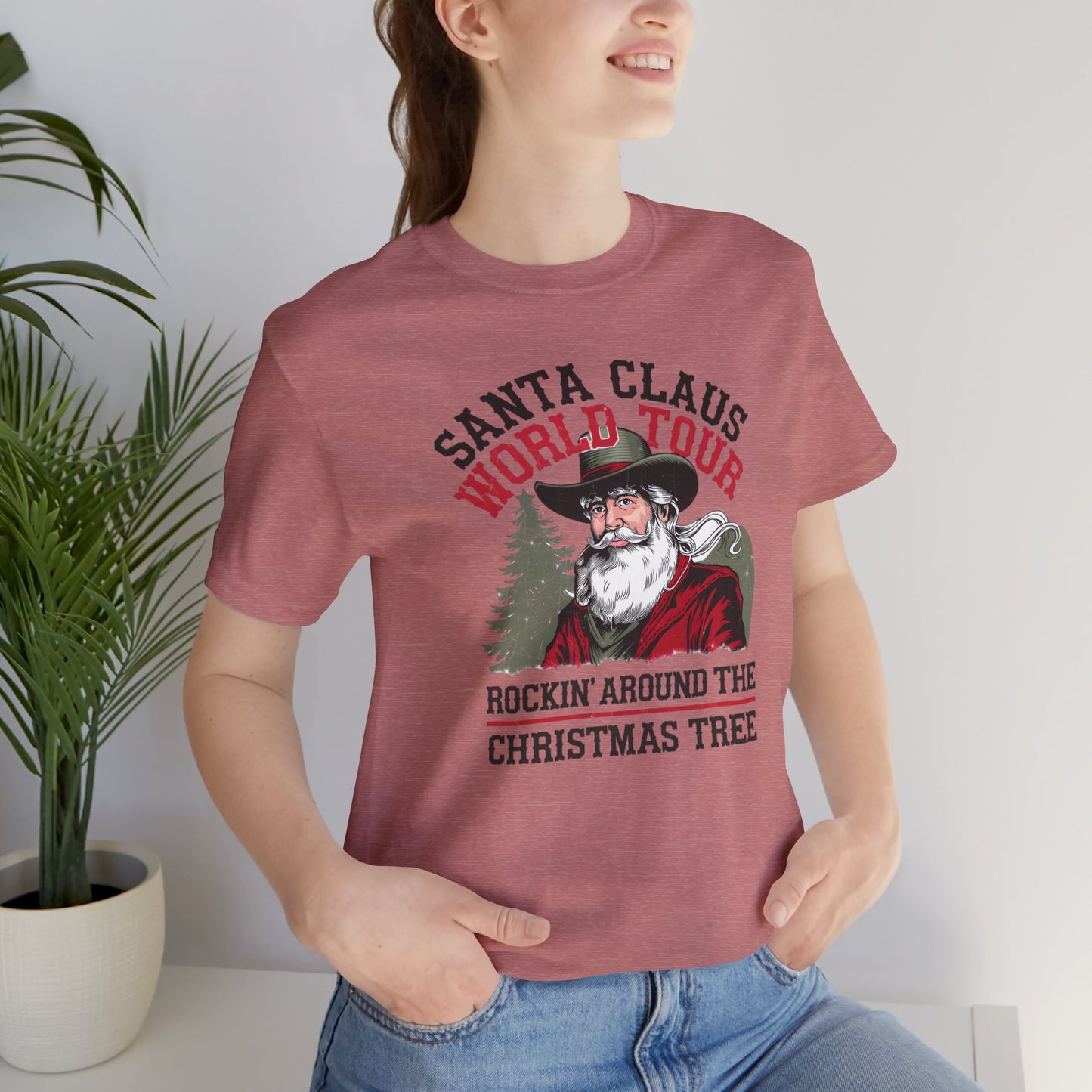 Santa's World Tour Rocking around the Christmas Tree Unisex Jersey Short Sleeve Tee - sizes S - 3X