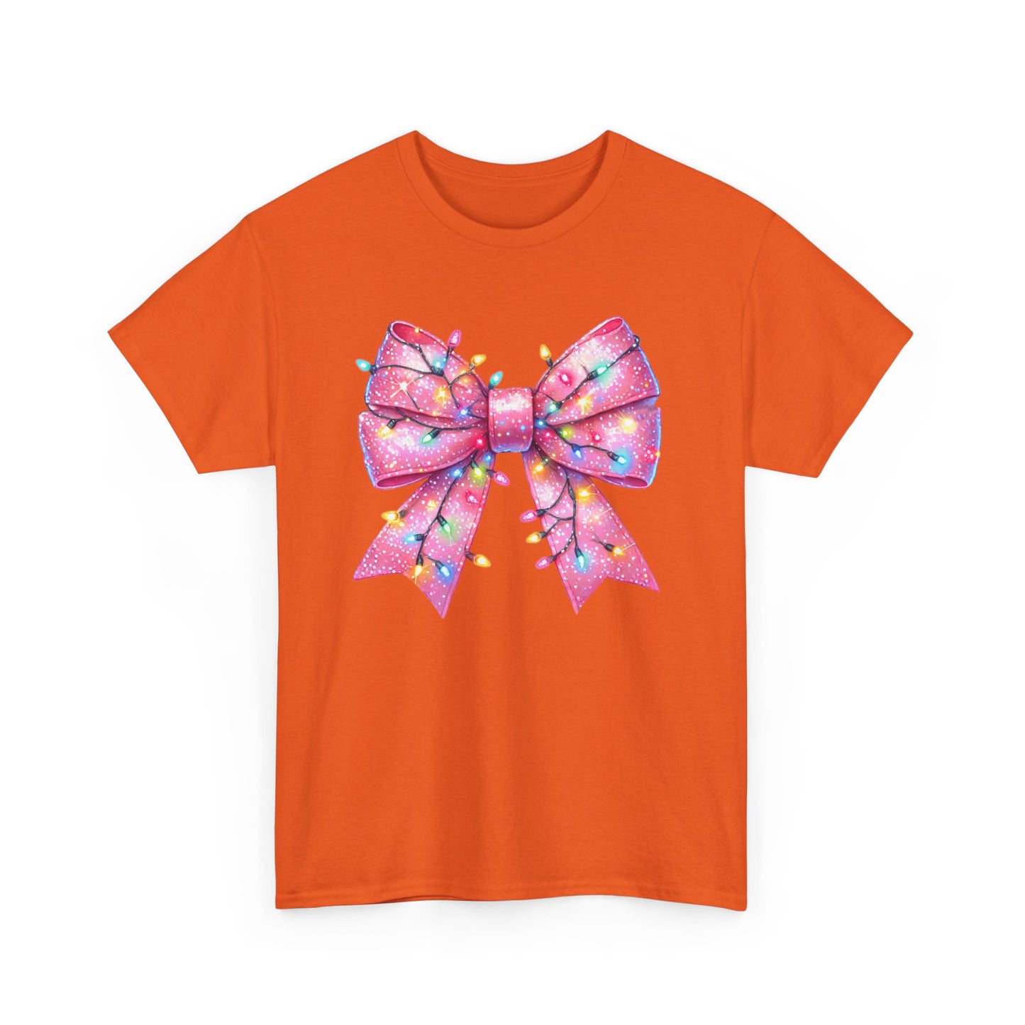 Pink Christmas Bow with lights Unisex Heavy Cotton Tee - sizes S - 5X