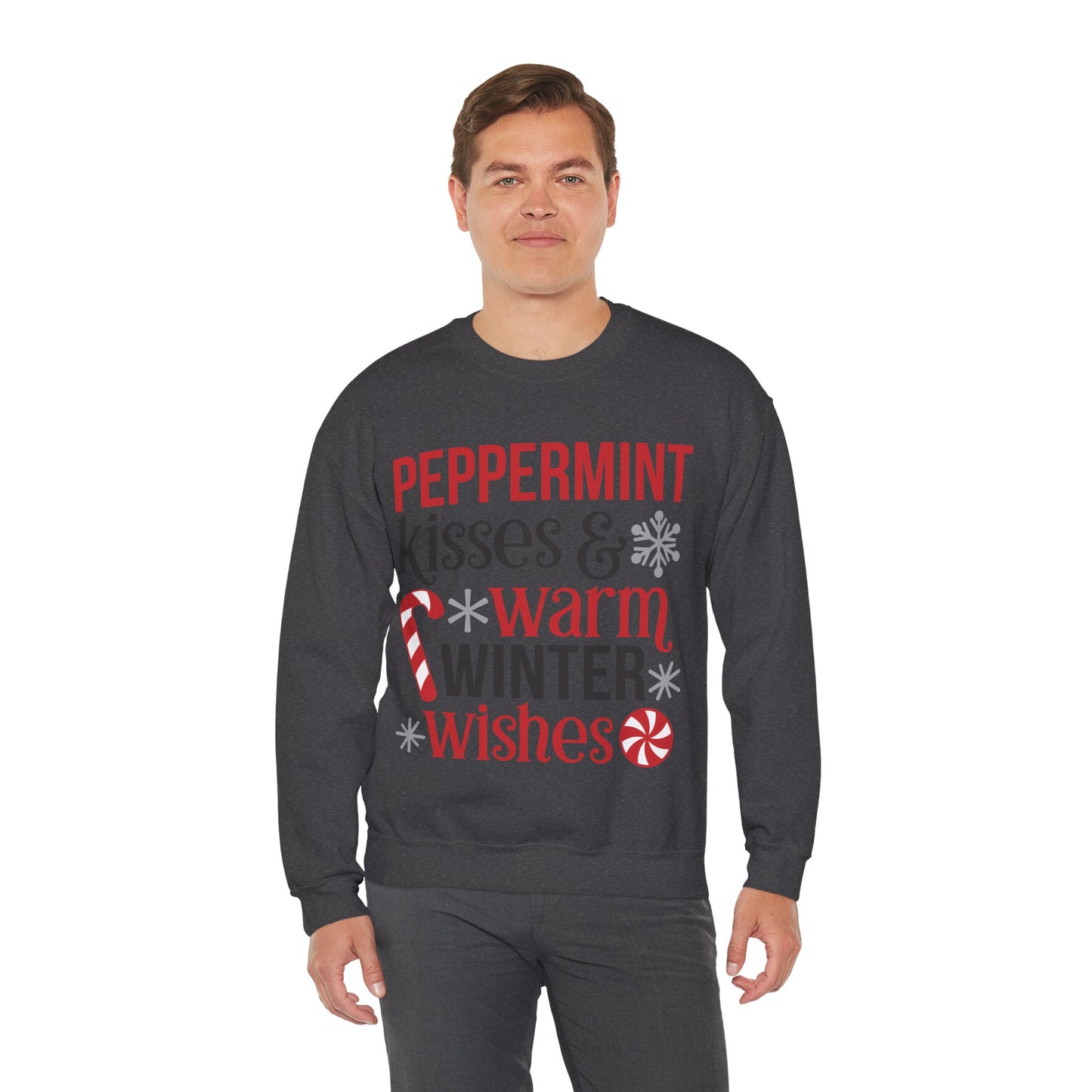 Peppermint Kisses and Warm Winter Wishes Unisex Heavy Blend™ Crewneck Sweatshirt - sizes S - 5X