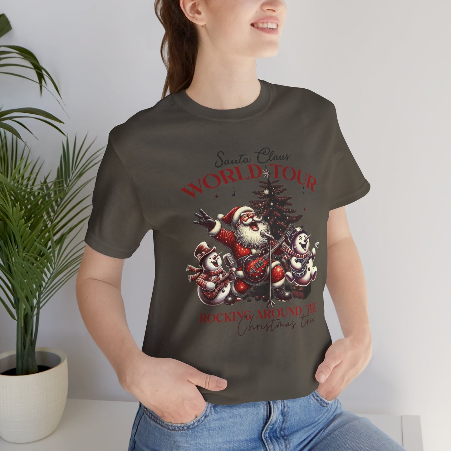 Santa Rocking Around the Christmas Tree Unisex Jersey Short Sleeve T-shirt - sizes S - 3X