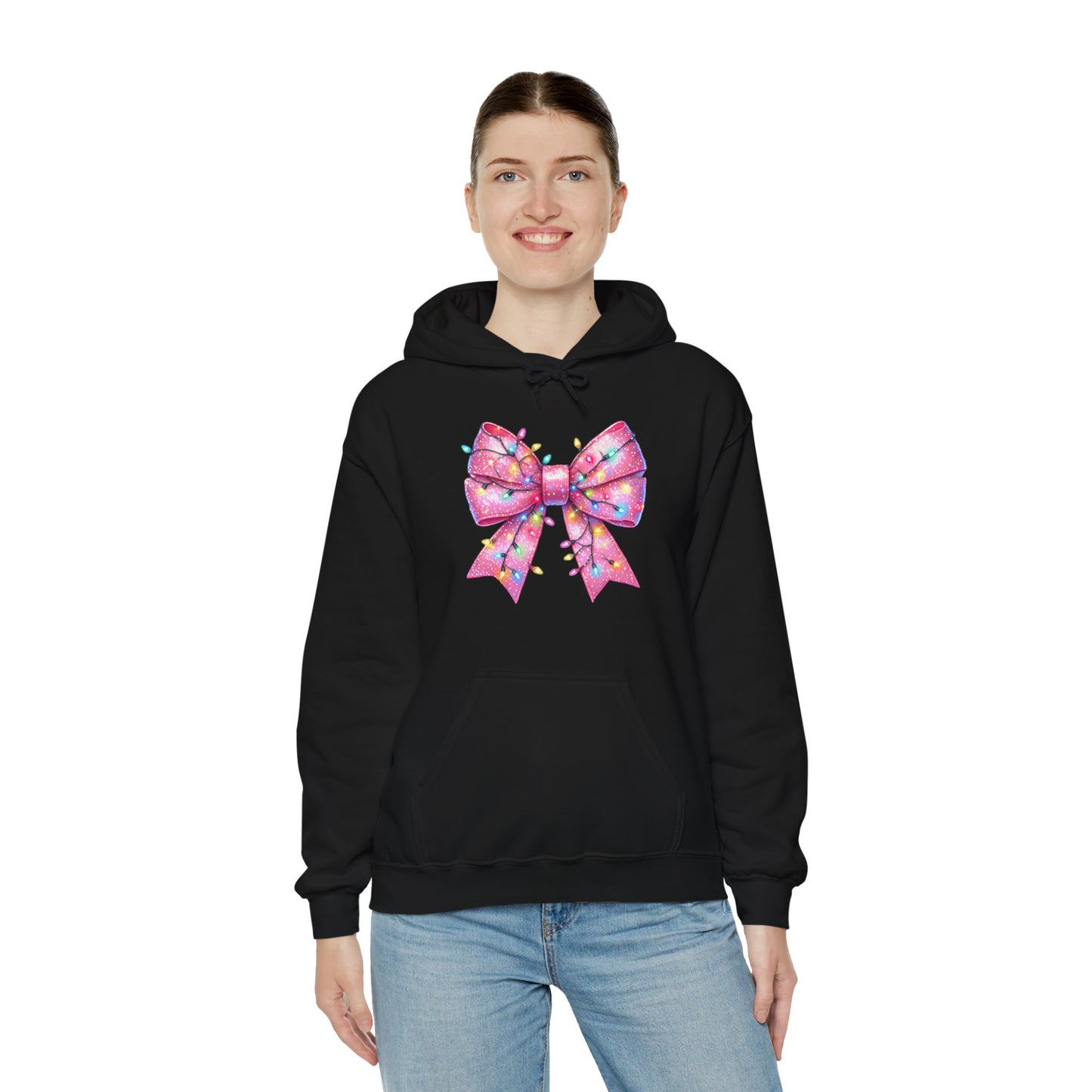 Pink Christmas Bow Heavy Blend Hoodie - Festive Unisex Sweatshirt - sizes S - 5X