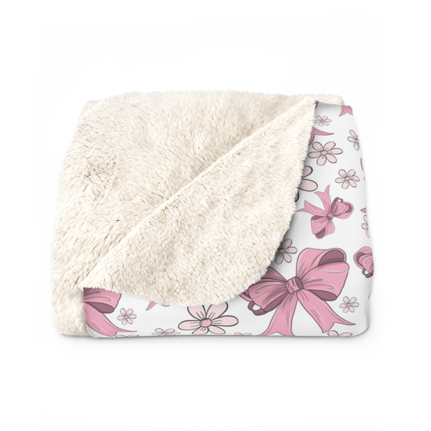 Sherpa Fleece Blanket - Pretty Pink Bows and Flowers, Warm Cozy Comfy - 2 sizes