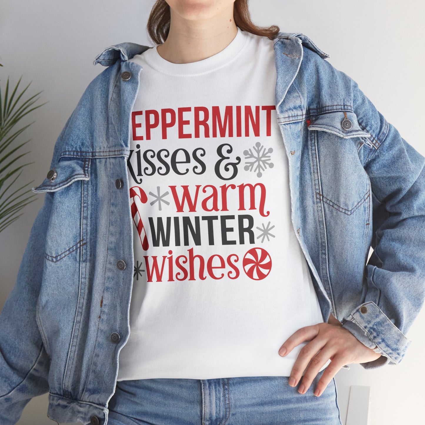 Peppermint Kisses and warm winter wishes Unisex Heavy Cotton Tee - sizes S - 5X