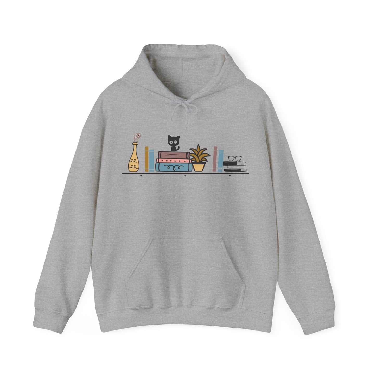 Unisex Heavy Blend™ Hooded Sweatshirt - cut cat sitting on shelf with books - S - 5X
