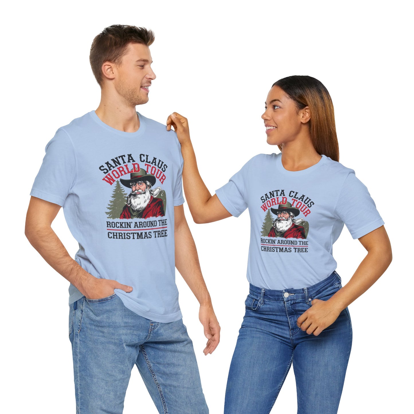 Santa's World Tour Rocking around the Christmas Tree Unisex Jersey Short Sleeve Tee - sizes S - 3X